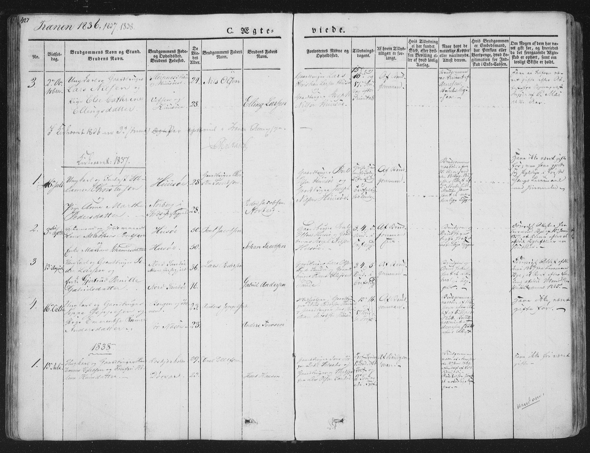 Ministerialprotokoller, klokkerbøker og fødselsregistre - Nordland, SAT/A-1459/839/L0566: Parish register (official) no. 839A03, 1825-1862, p. 427