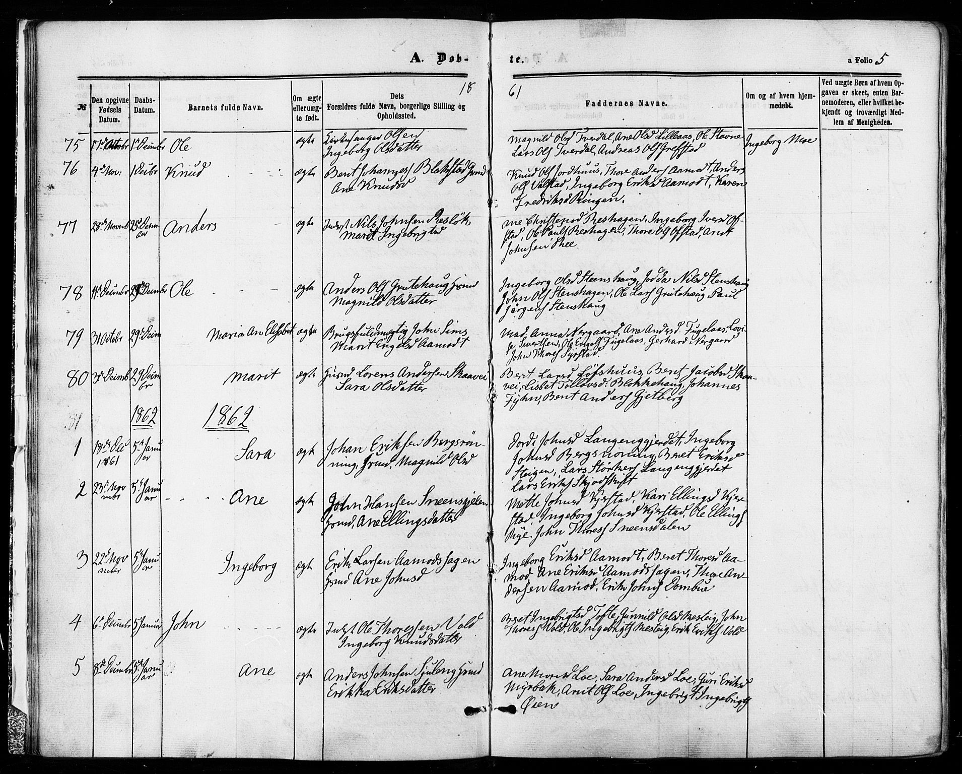 Ministerialprotokoller, klokkerbøker og fødselsregistre - Sør-Trøndelag, SAT/A-1456/672/L0856: Parish register (official) no. 672A08, 1861-1881, p. 5