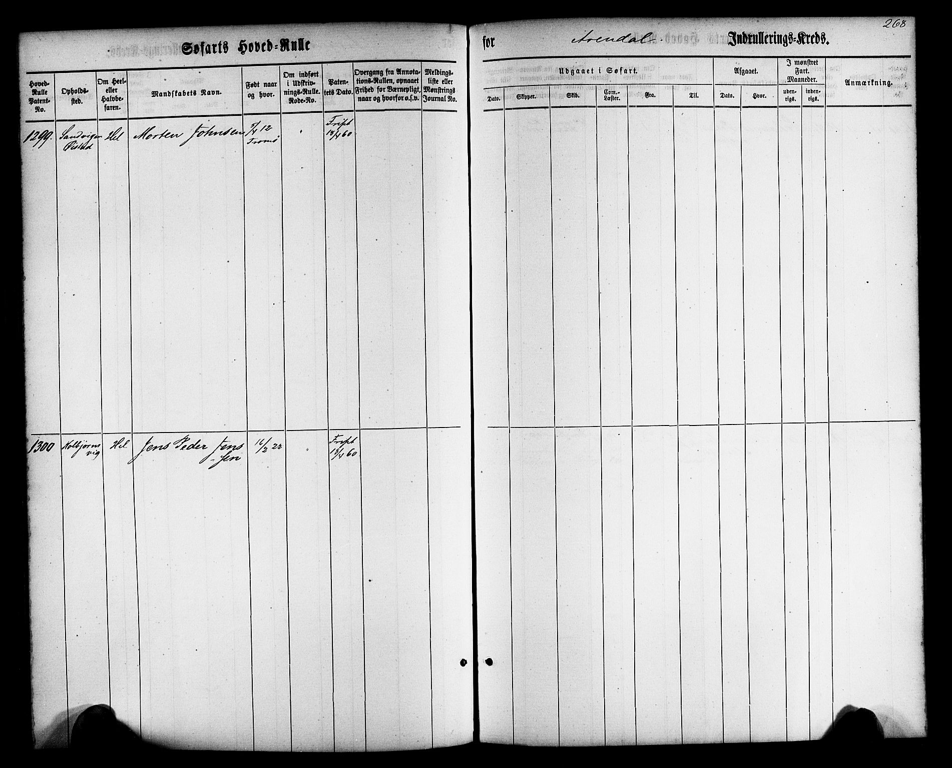 Arendal mønstringskrets, AV/SAK-2031-0012/F/Fb/L0009: Hovedrulle nr 767-1532, S-7, 1857-1864, p. 270