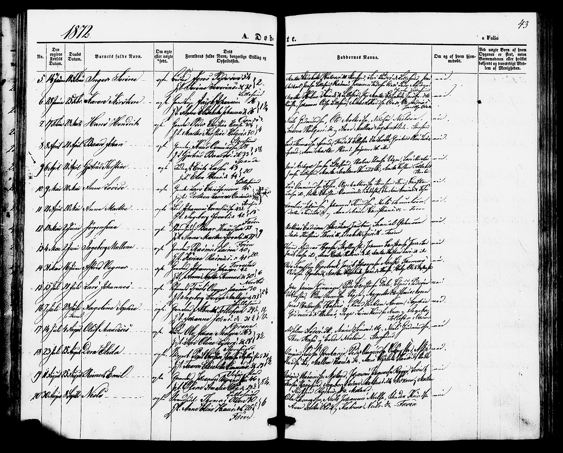 Torvastad sokneprestkontor, AV/SAST-A -101857/H/Ha/Haa/L0010: Parish register (official) no. A 10, 1857-1878, p. 43