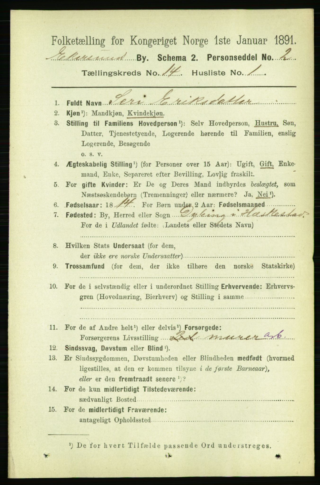 RA, 1891 census for 1101 Egersund, 1891, p. 2634