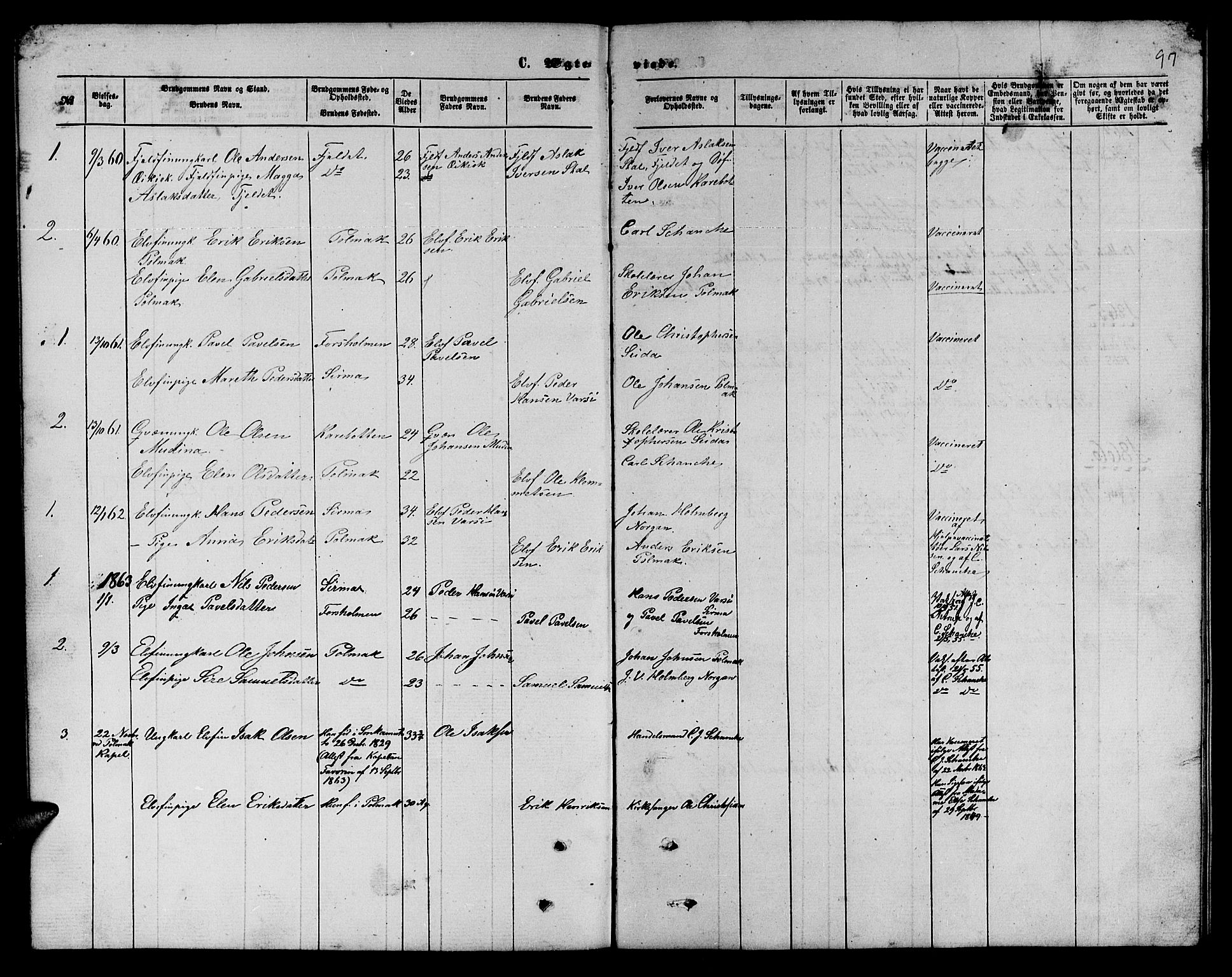 Nesseby sokneprestkontor, SATØ/S-1330/H/Hb/L0006klokker: Parish register (copy) no. 6, 1860-1876, p. 97