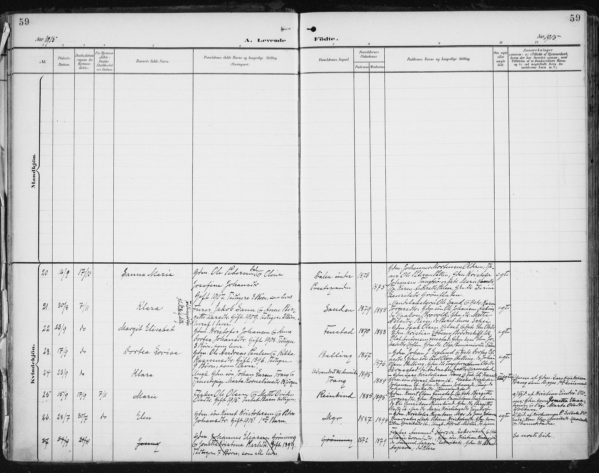 Ministerialprotokoller, klokkerbøker og fødselsregistre - Sør-Trøndelag, SAT/A-1456/646/L0616: Parish register (official) no. 646A14, 1900-1918, p. 59