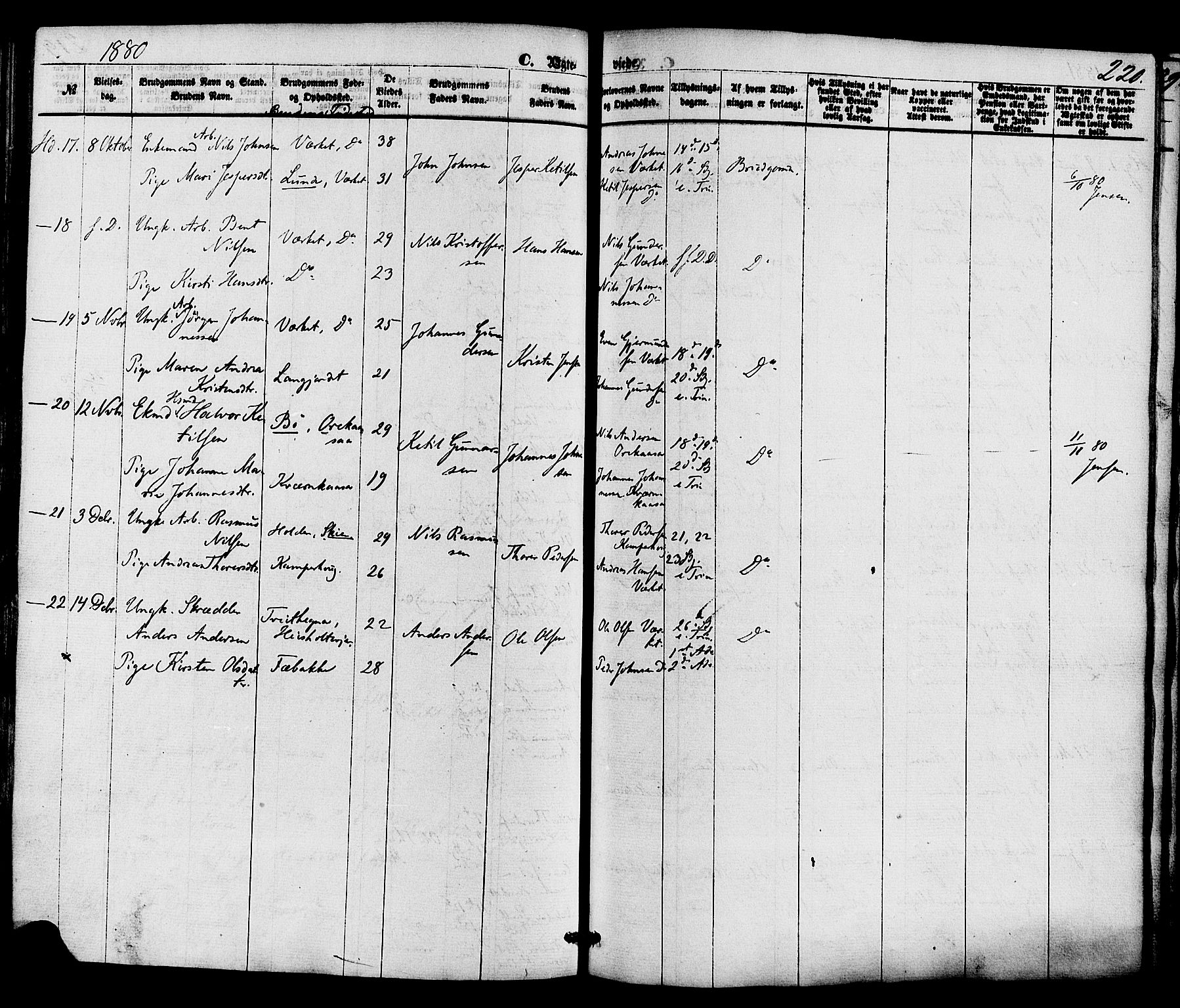 Holla kirkebøker, AV/SAKO-A-272/F/Fa/L0007: Parish register (official) no. 7, 1869-1881, p. 220