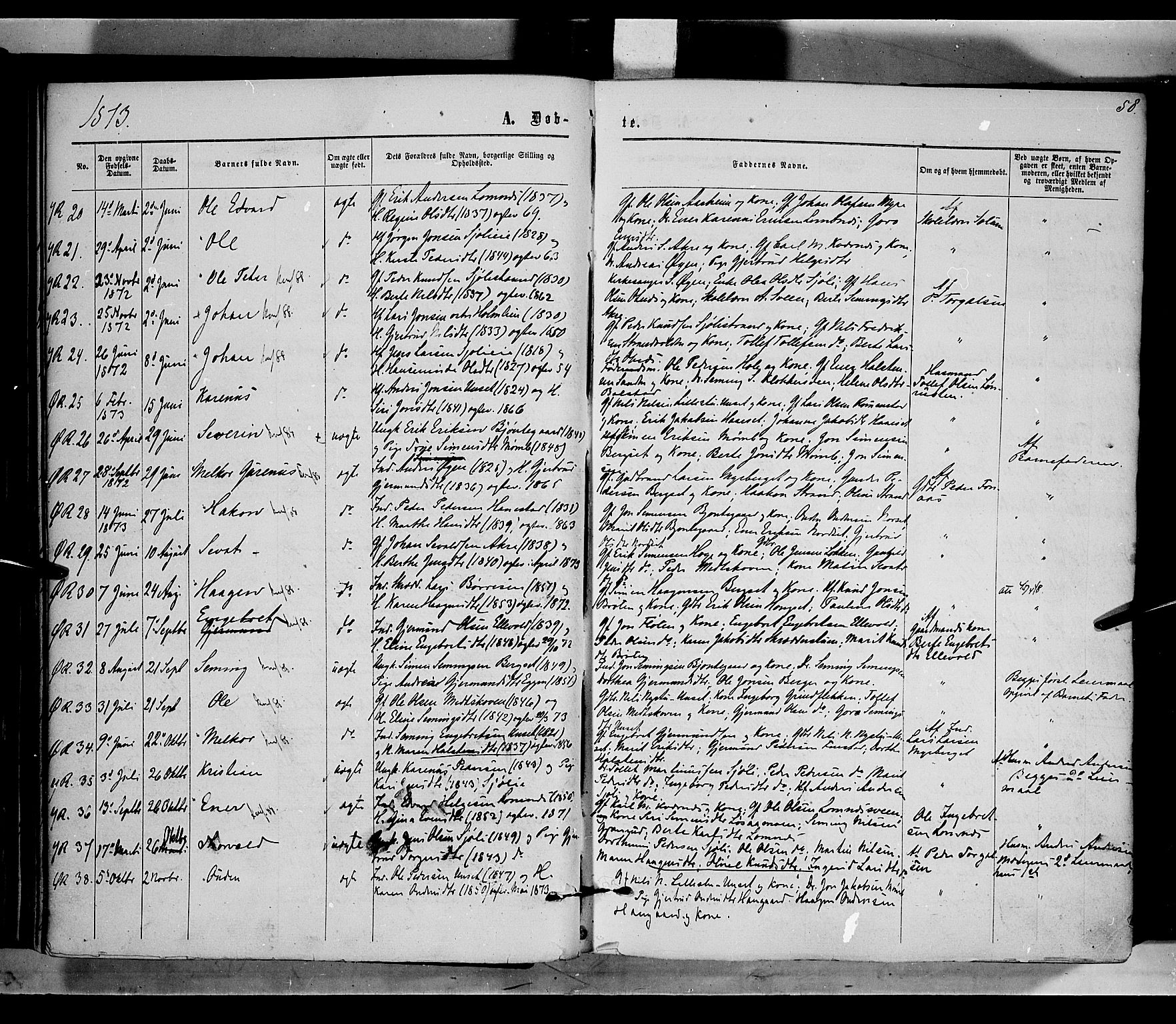 Rendalen prestekontor, AV/SAH-PREST-054/H/Ha/Haa/L0006: Parish register (official) no. 6, 1867-1877, p. 58