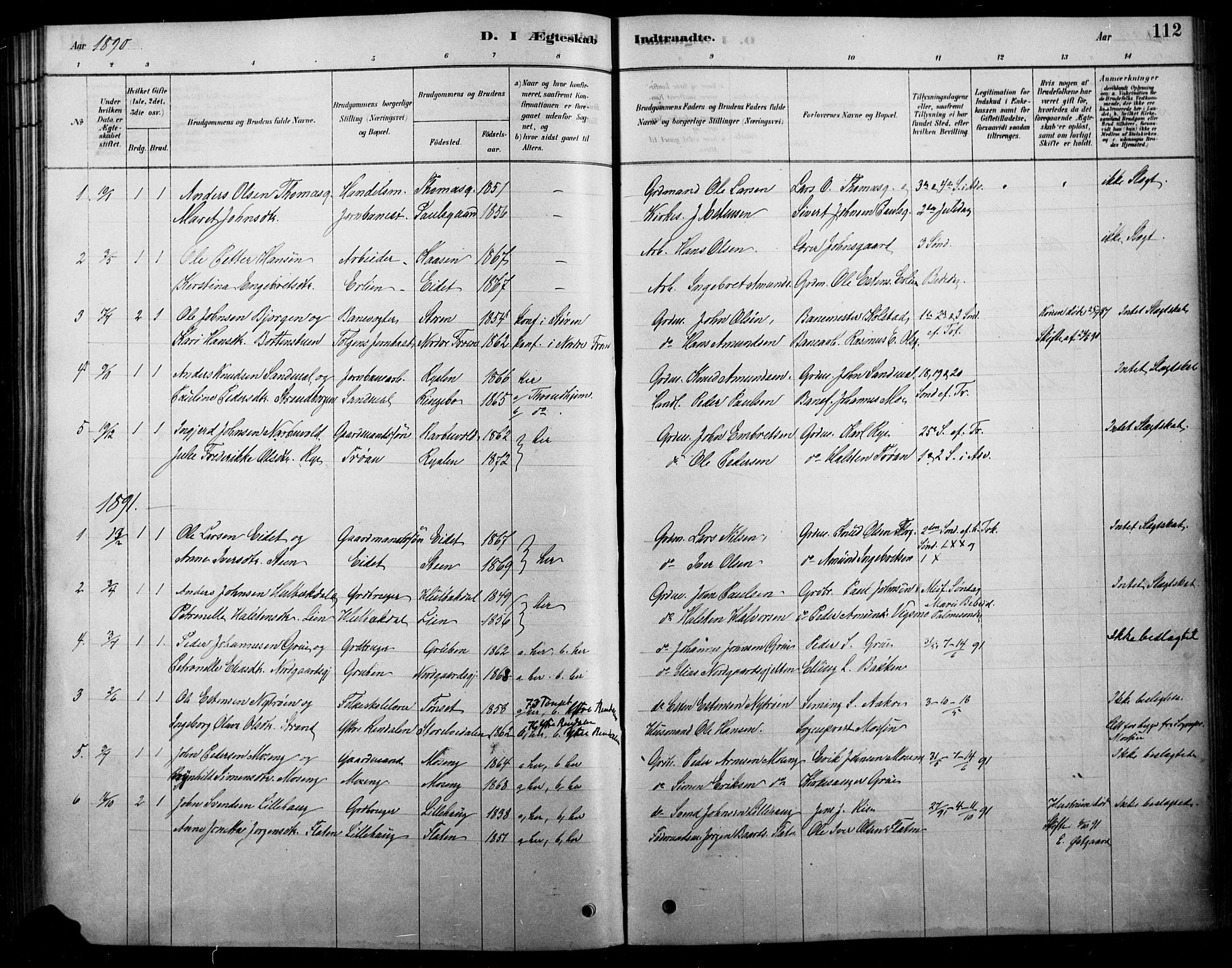 Tolga prestekontor, SAH/PREST-062/L/L0007: Parish register (copy) no. 7, 1878-1919, p. 112