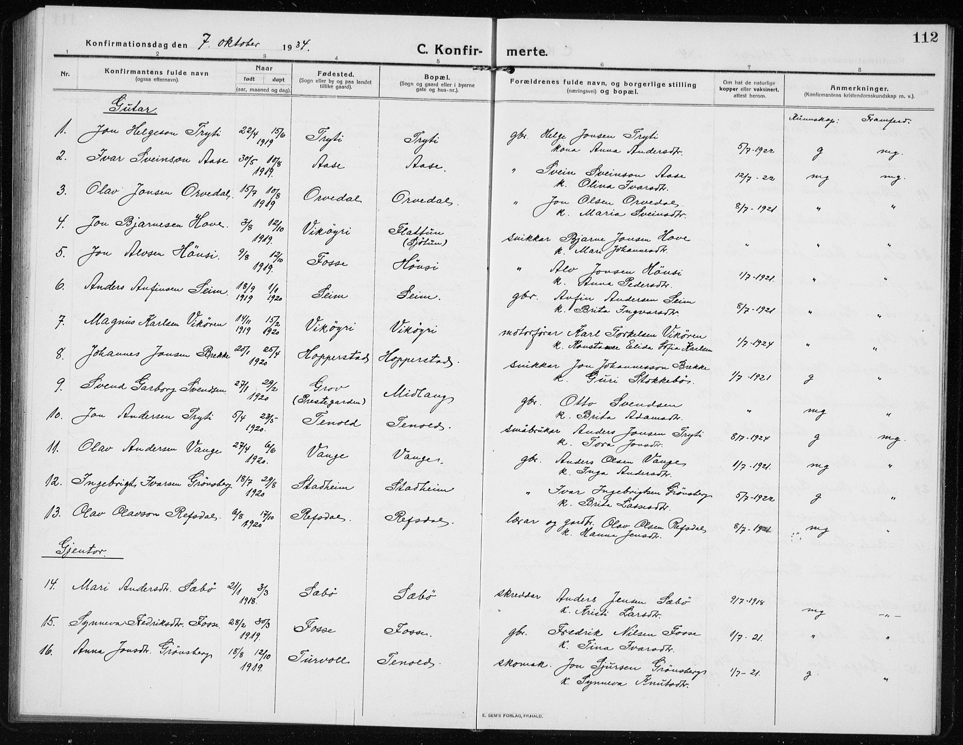 Vik sokneprestembete, AV/SAB-A-81501/H/Hab/Haba/L0005: Parish register (copy) no. A 5, 1915-1935, p. 112