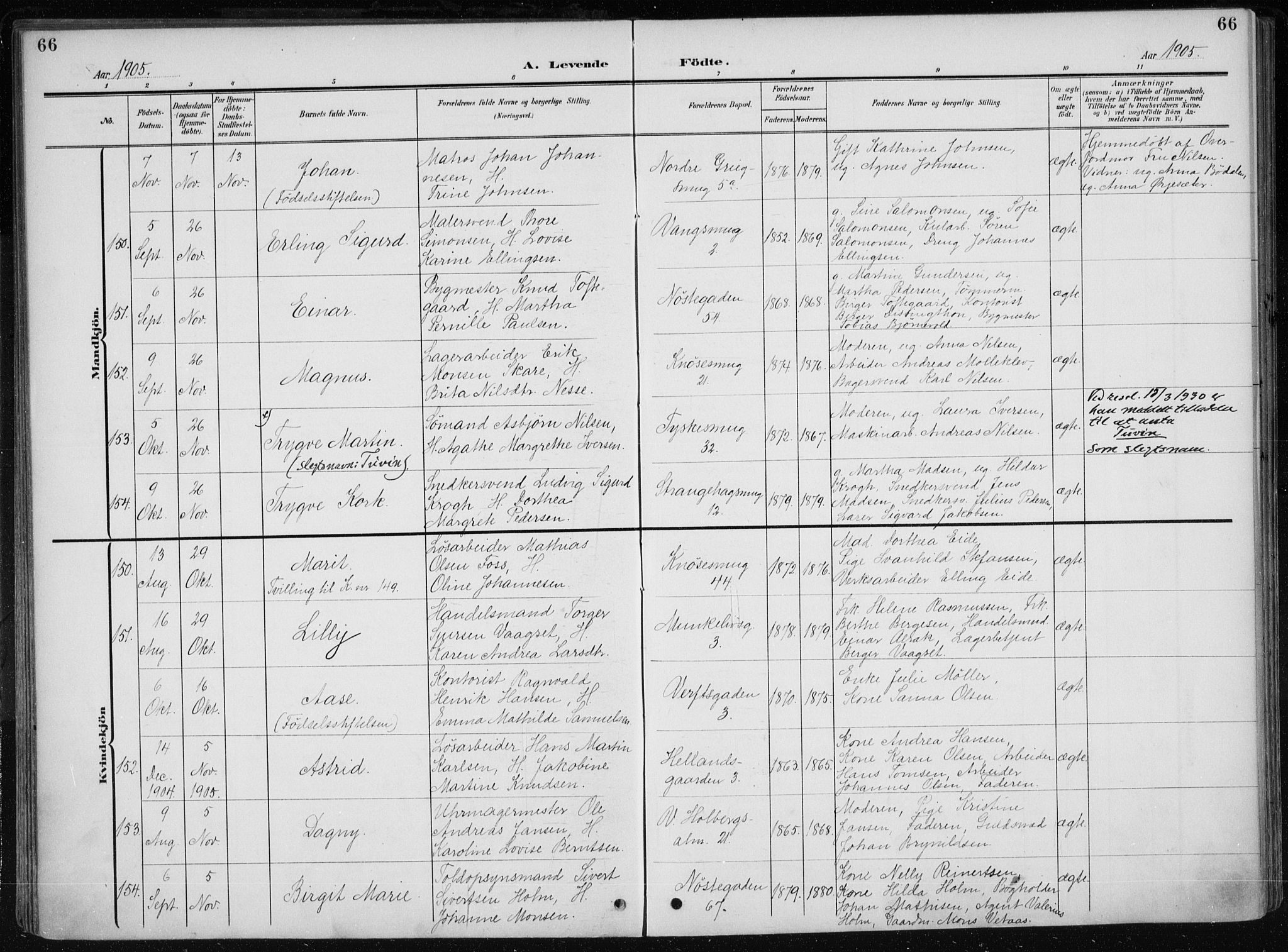 Nykirken Sokneprestembete, AV/SAB-A-77101/H/Haa/L0019: Parish register (official) no. B 7, 1904-1916, p. 66