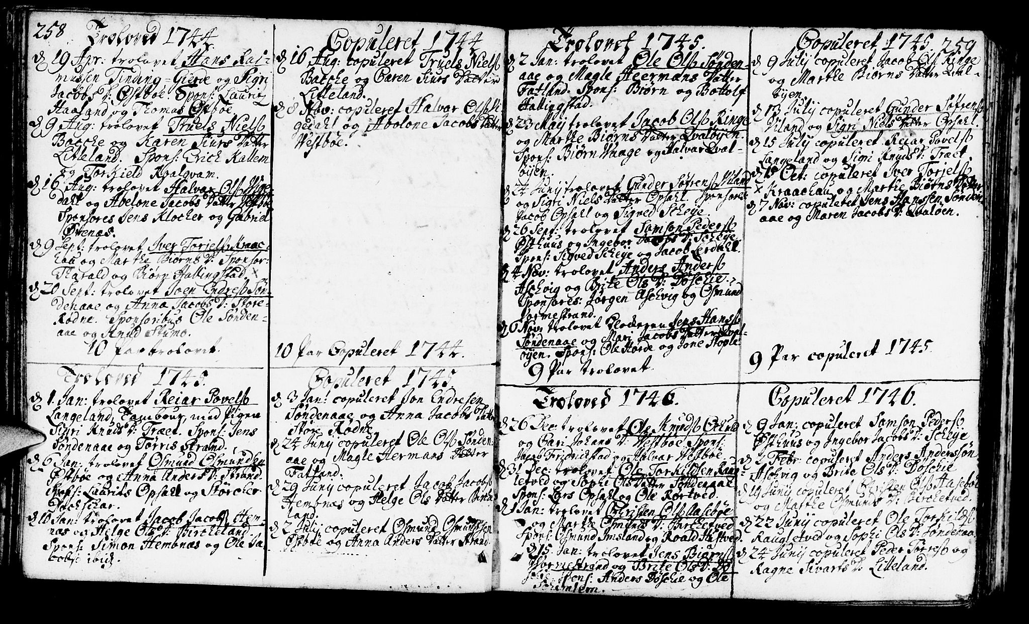 Vikedal sokneprestkontor, AV/SAST-A-101840/01/IV: Parish register (official) no. A 1, 1737-1778, p. 258-259