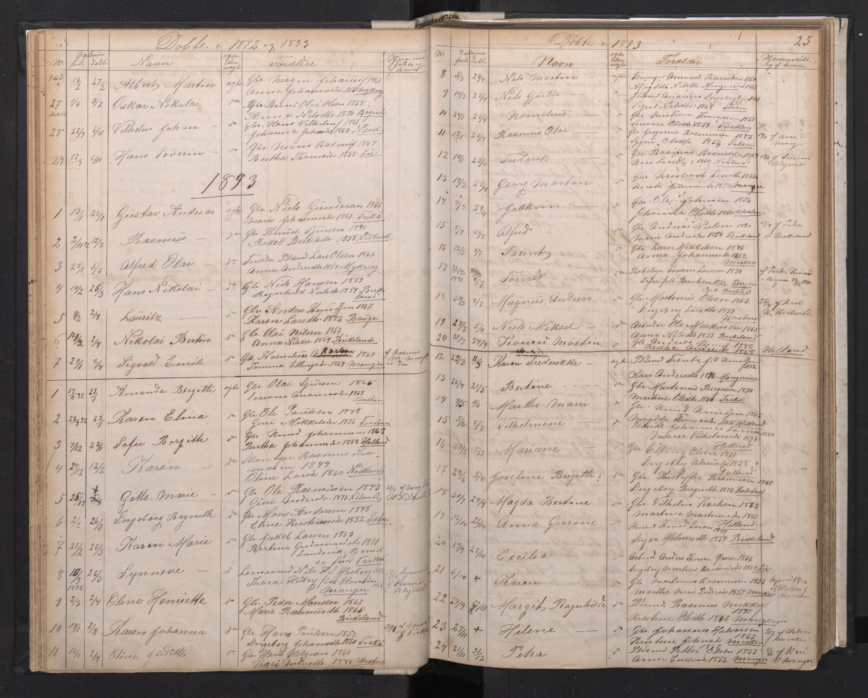 Manger sokneprestembete, SAB/A-76801/H/Hab: Parish register (copy) no. A 1, 1874-1901, p. 24b-25a