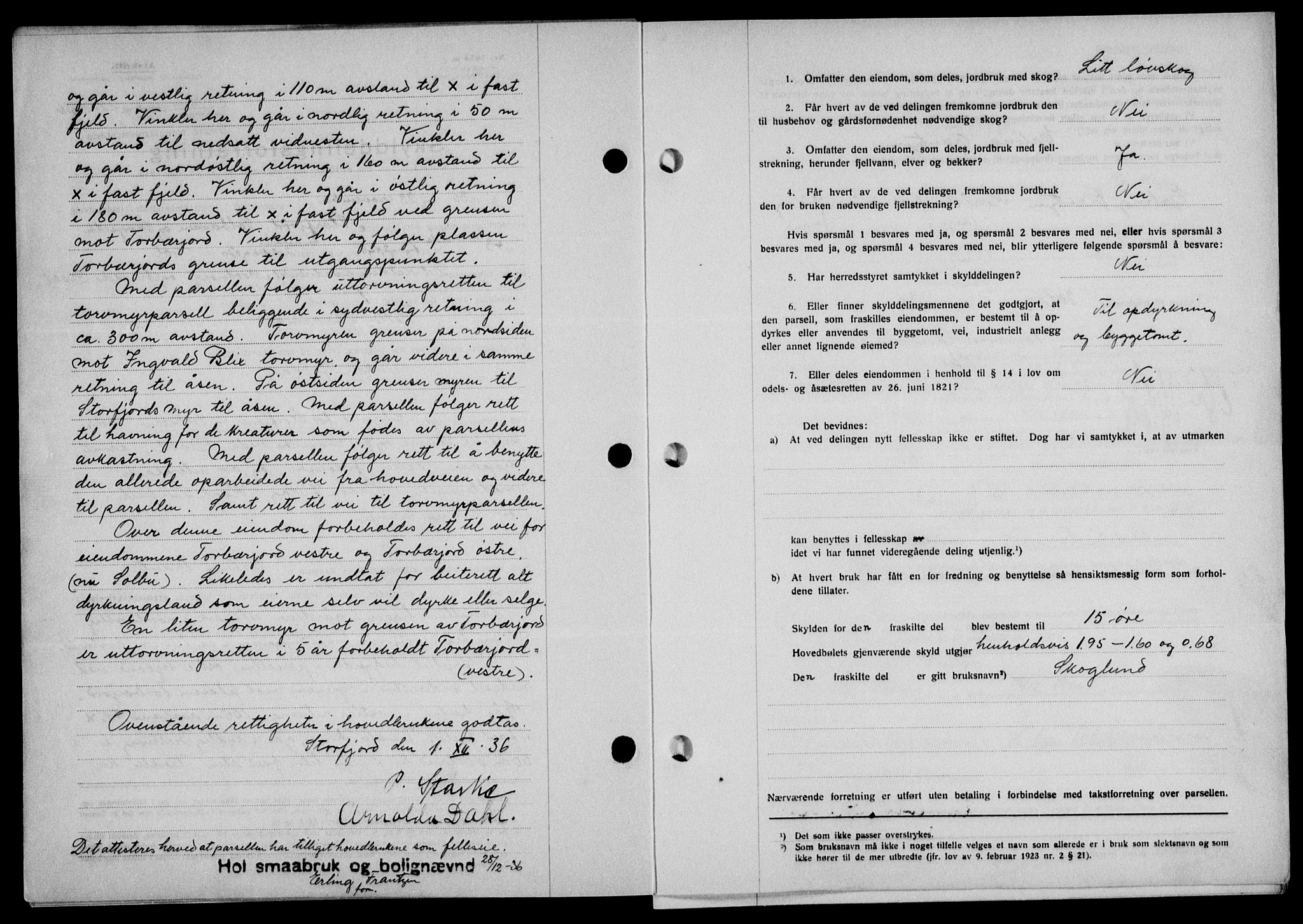 Lofoten sorenskriveri, SAT/A-0017/1/2/2C/L0001a: Mortgage book no. 1a, 1936-1937, Diary no: : 2412/1936