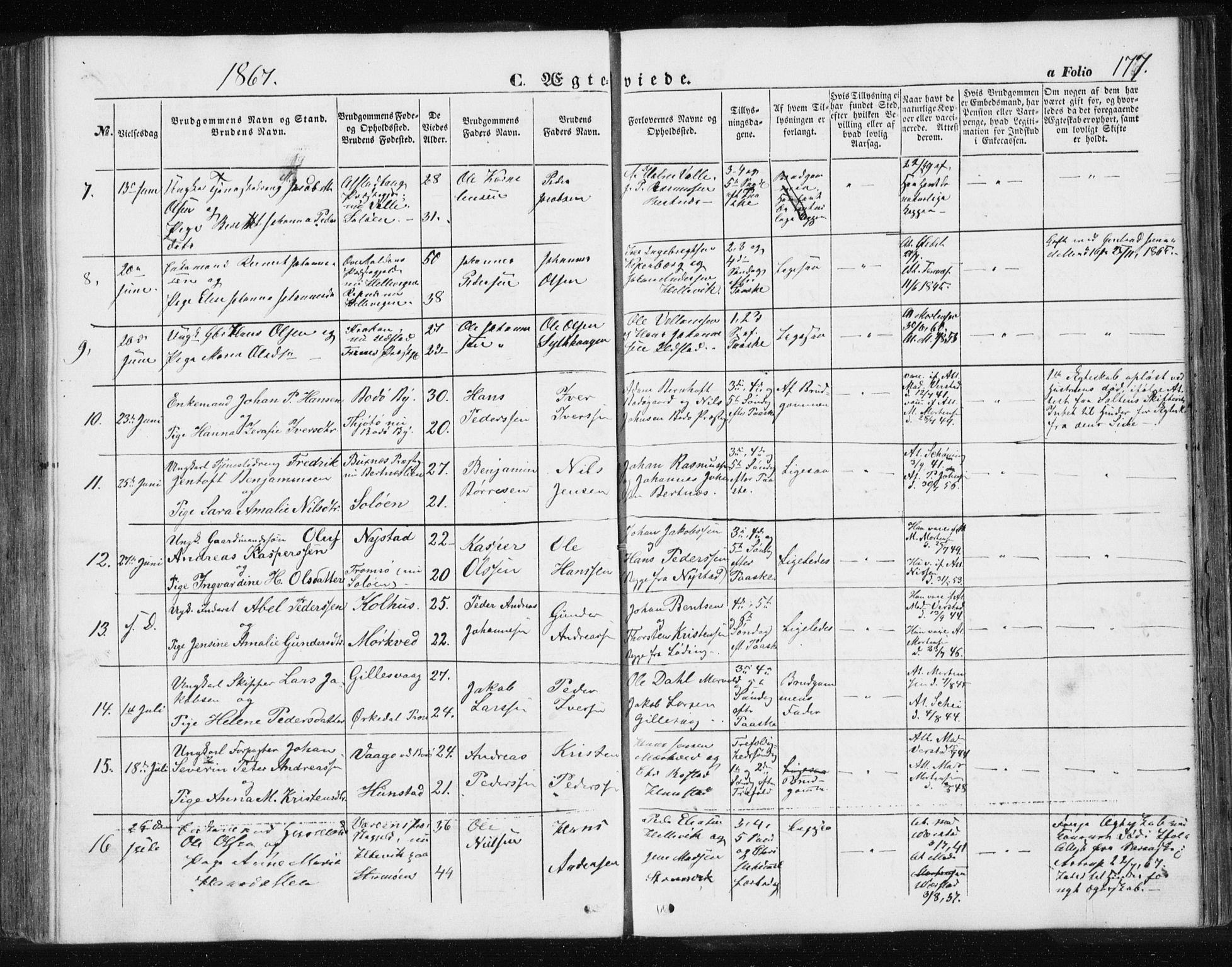 Ministerialprotokoller, klokkerbøker og fødselsregistre - Nordland, AV/SAT-A-1459/801/L0028: Parish register (copy) no. 801C03, 1855-1867, p. 177