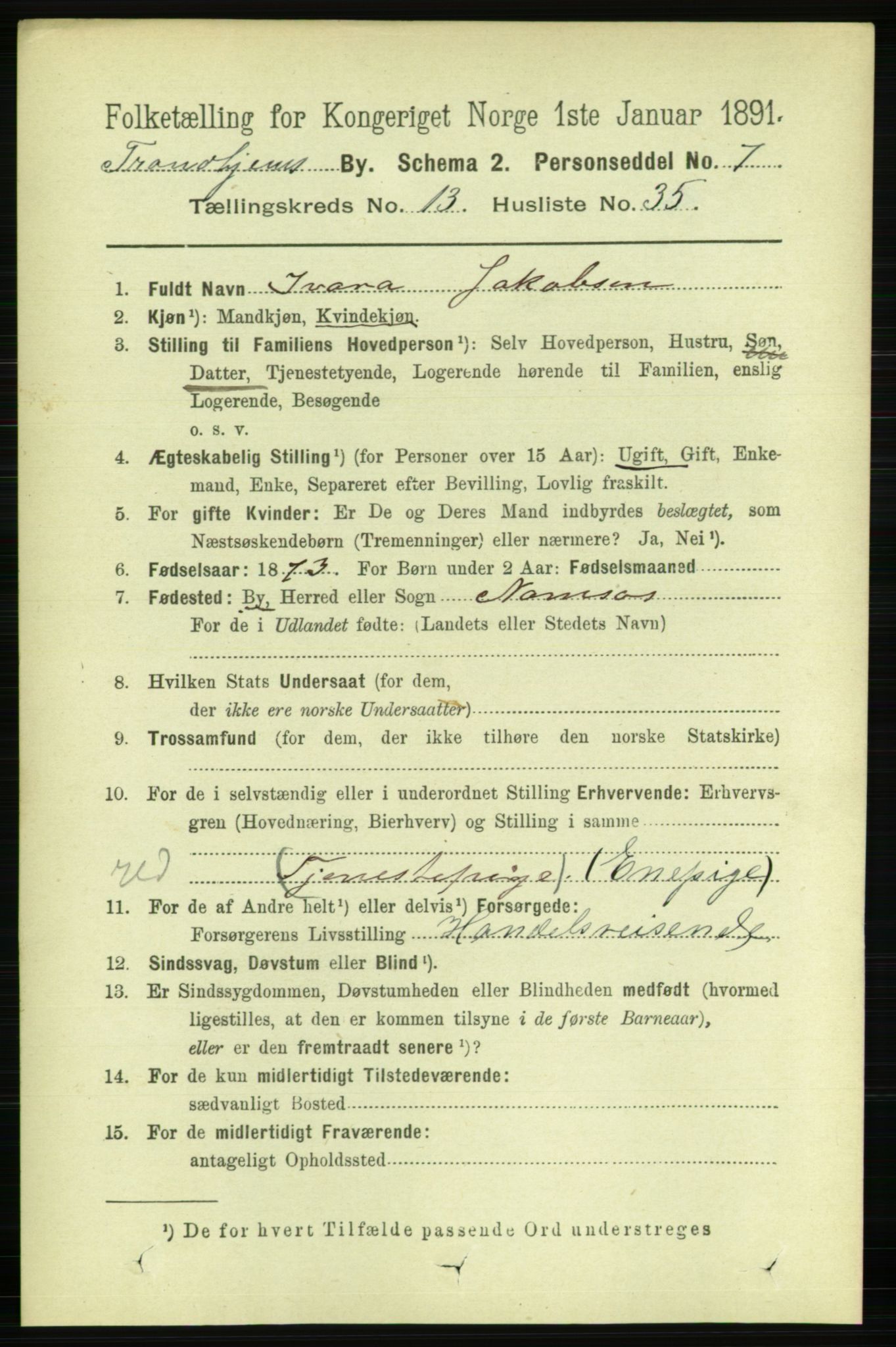 RA, 1891 census for 1601 Trondheim, 1891, p. 10626