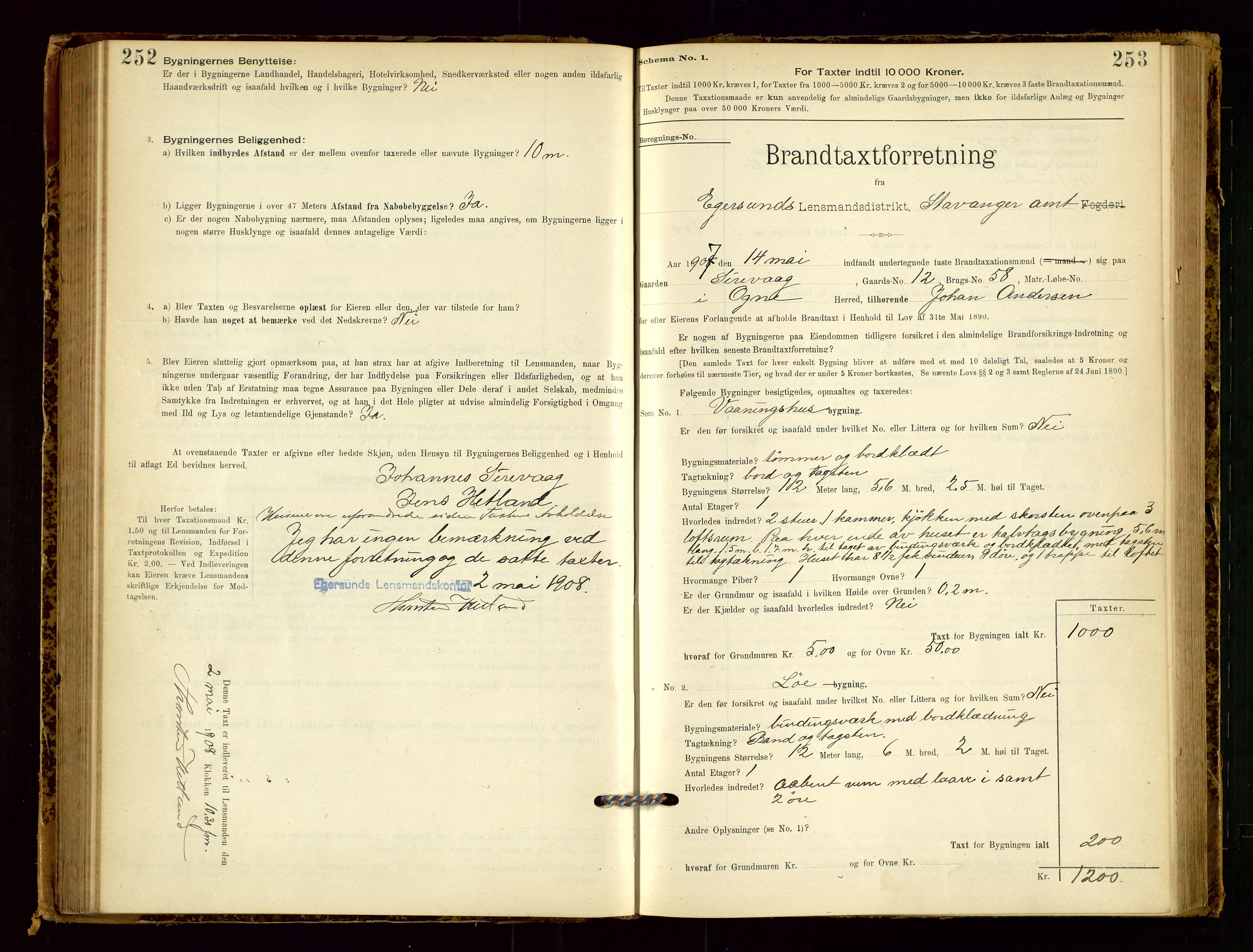 Eigersund lensmannskontor, AV/SAST-A-100171/Gob/L0001: Skjemaprotokoll, 1894-1909, p. 252-253