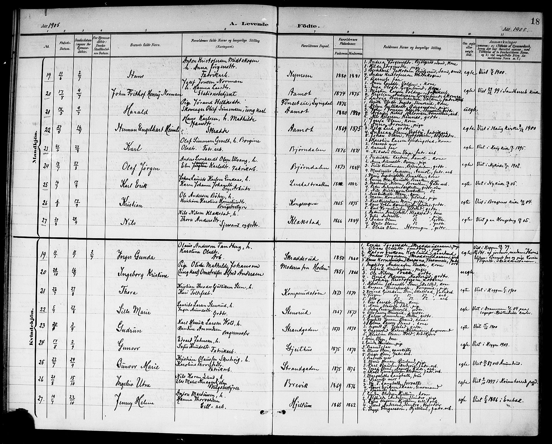 Modum kirkebøker, AV/SAKO-A-234/G/Gc/L0001: Parish register (copy) no. III 1, 1901-1919, p. 18