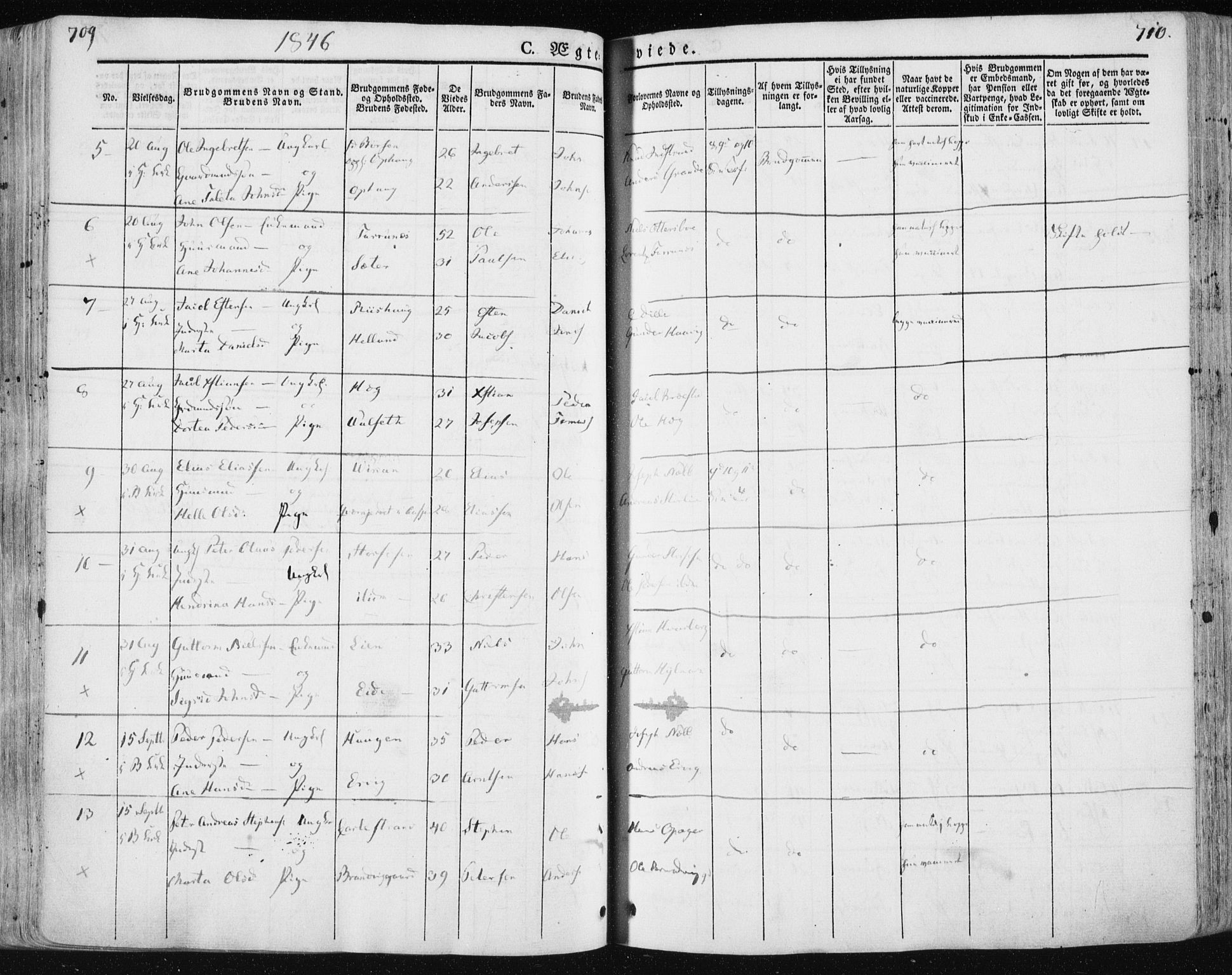 Ministerialprotokoller, klokkerbøker og fødselsregistre - Sør-Trøndelag, AV/SAT-A-1456/659/L0736: Parish register (official) no. 659A06, 1842-1856, p. 709-710