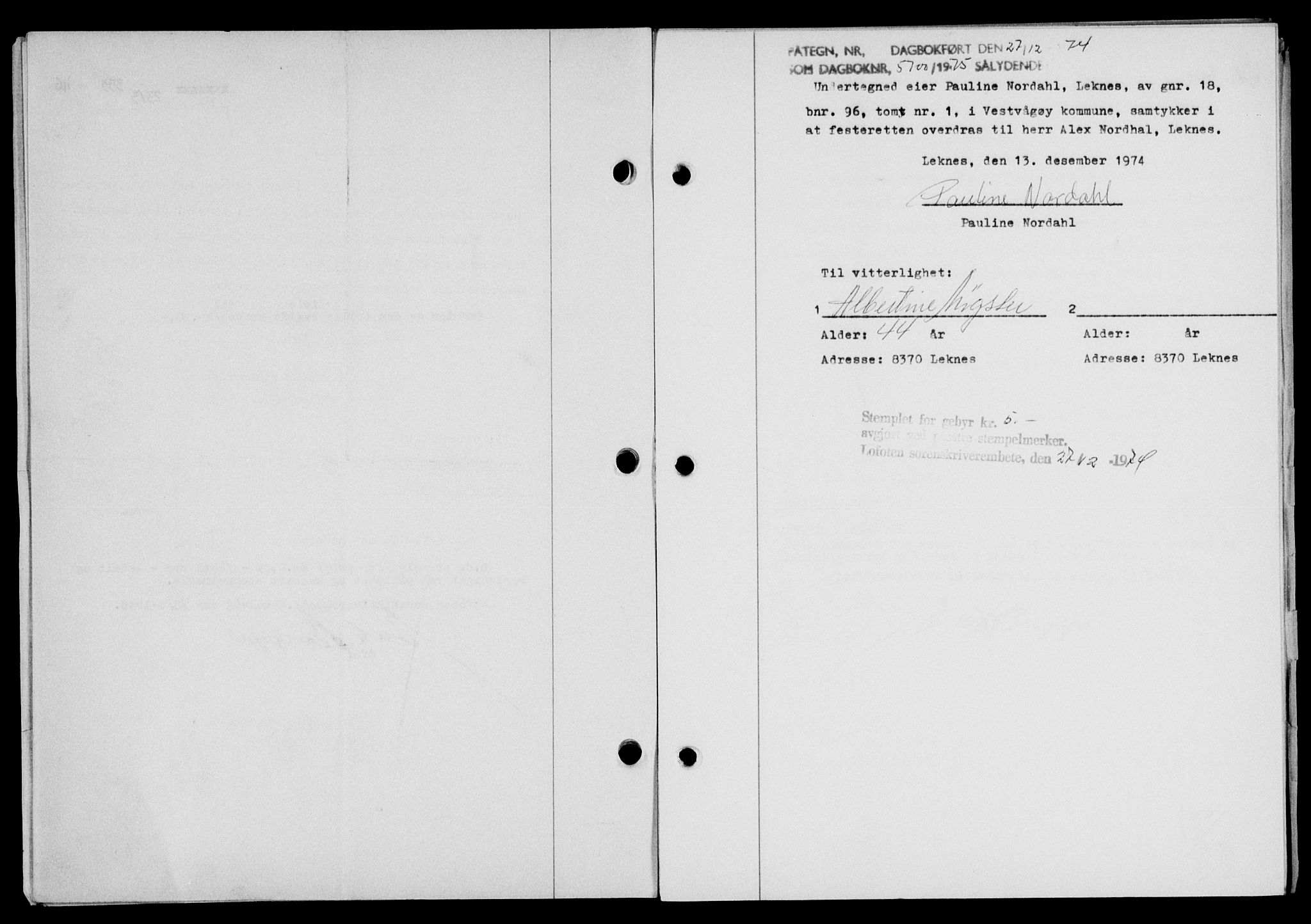 Lofoten sorenskriveri, SAT/A-0017/1/2/2C/L0013a: Mortgage book no. 13a, 1944-1946, Diary no: : 353/1946