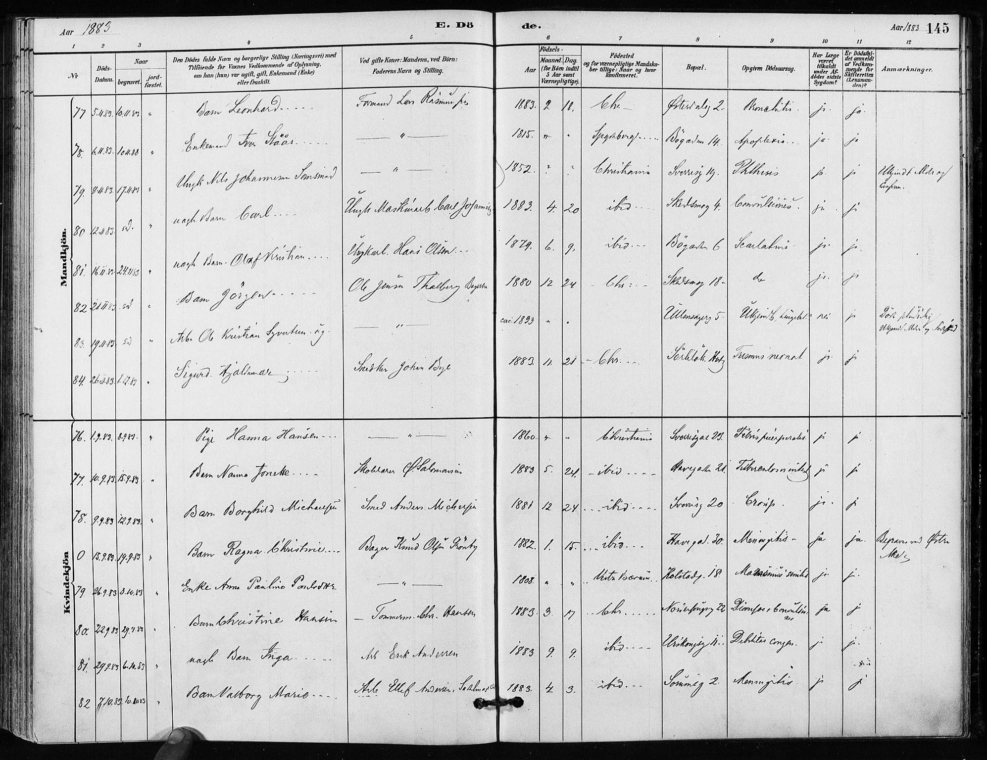 Kampen prestekontor Kirkebøker, AV/SAO-A-10853/F/Fa/L0002: Parish register (official) no. I 2, 1880-1888, p. 145