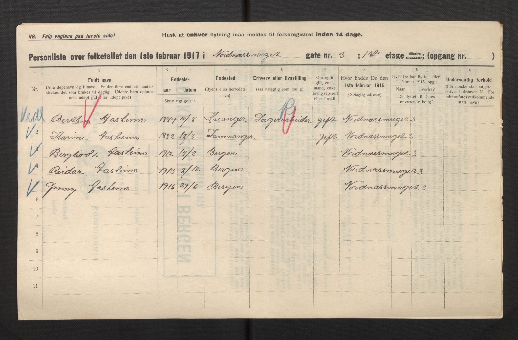 SAB, Municipal Census 1917 for Bergen, 1917, p. 26659