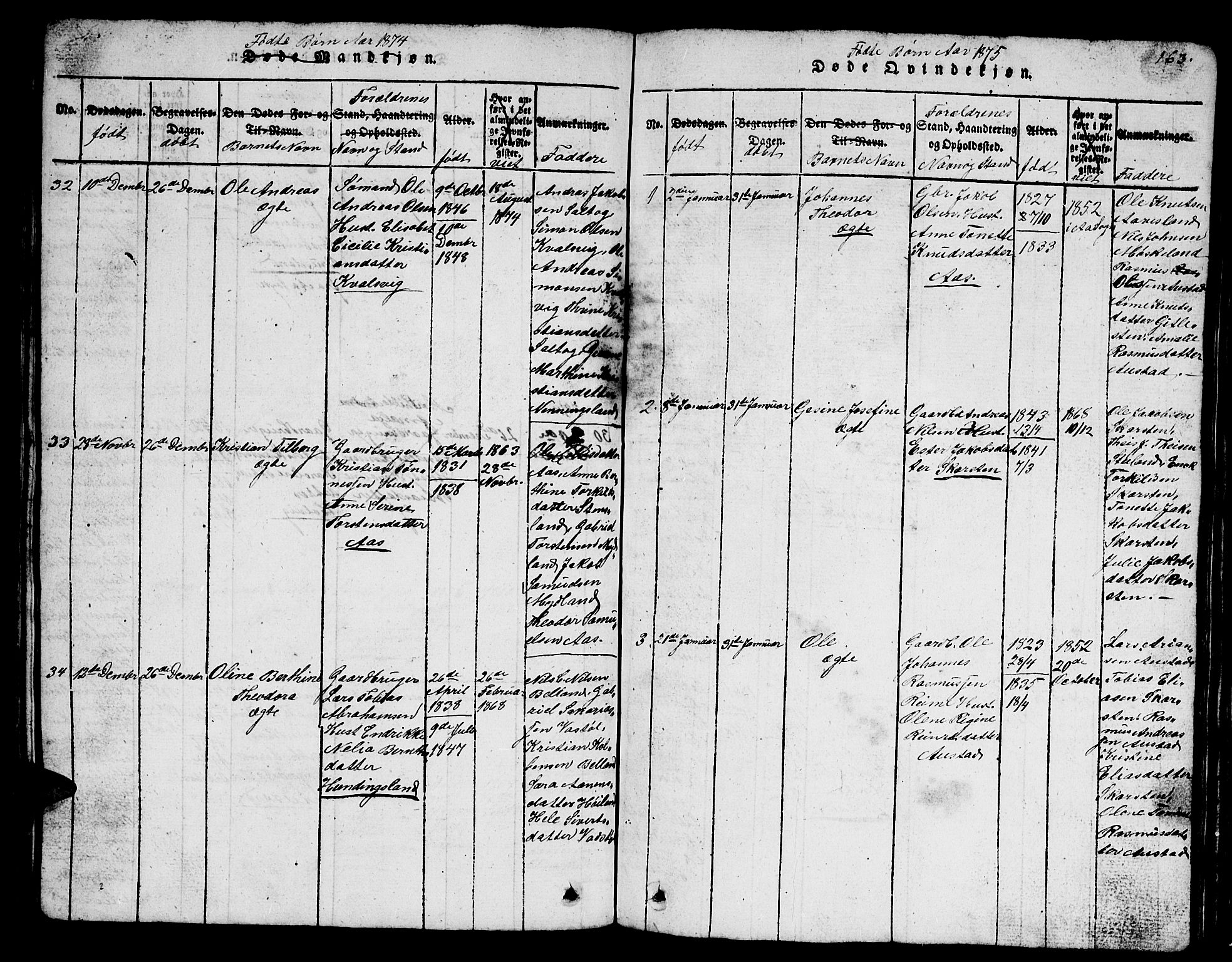 Lyngdal sokneprestkontor, AV/SAK-1111-0029/F/Fb/Fba/L0001: Parish register (copy) no. B 1, 1816-1876, p. 163