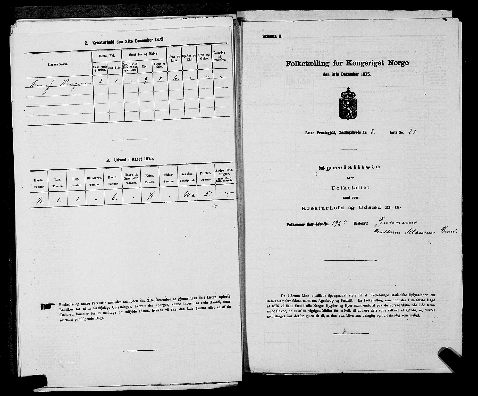 SAKO, 1875 census for 0715P Botne, 1875, p. 681