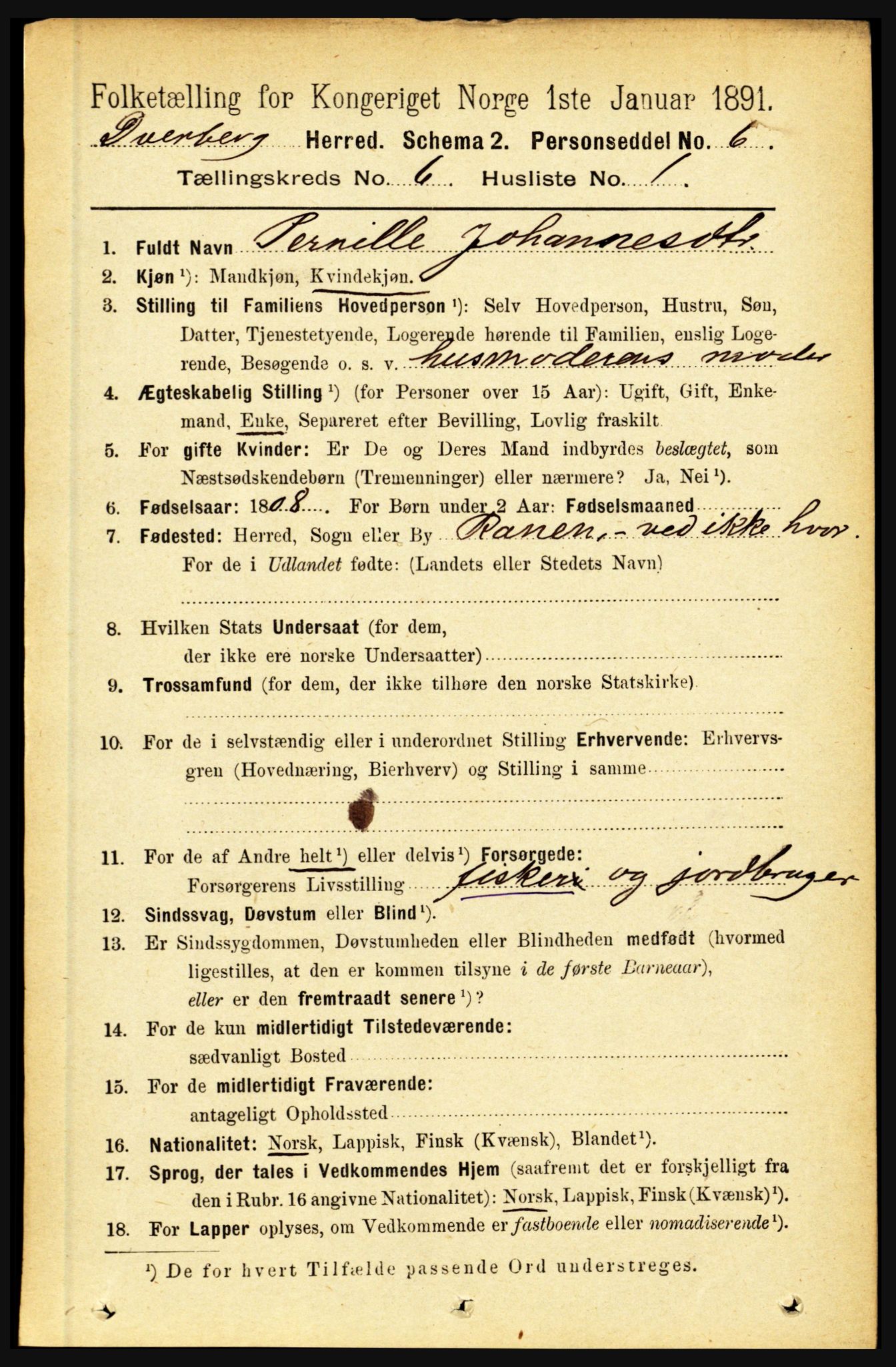 RA, 1891 census for 1872 Dverberg, 1891, p. 2111