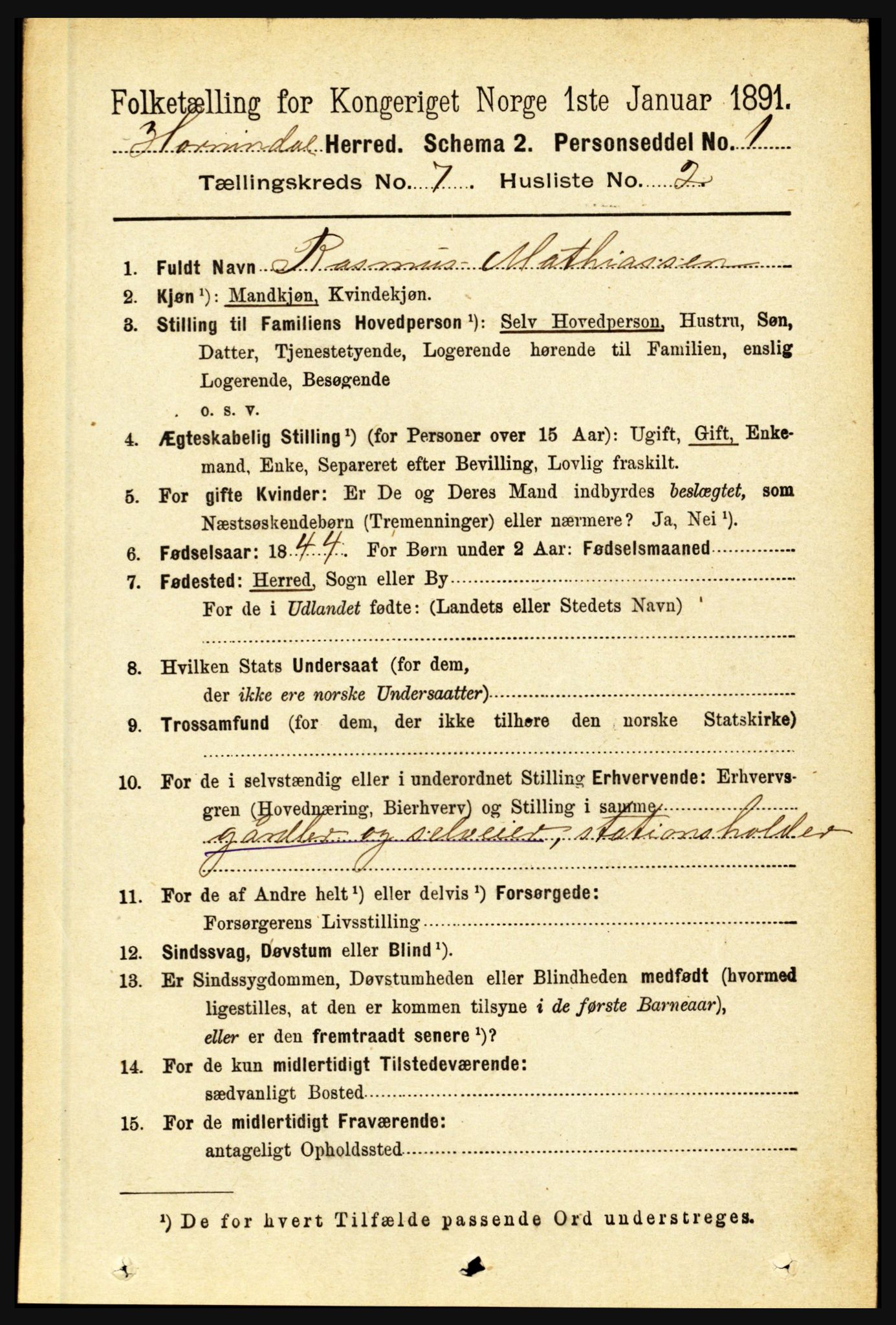 RA, 1891 census for 1444 Hornindal, 1891, p. 1755