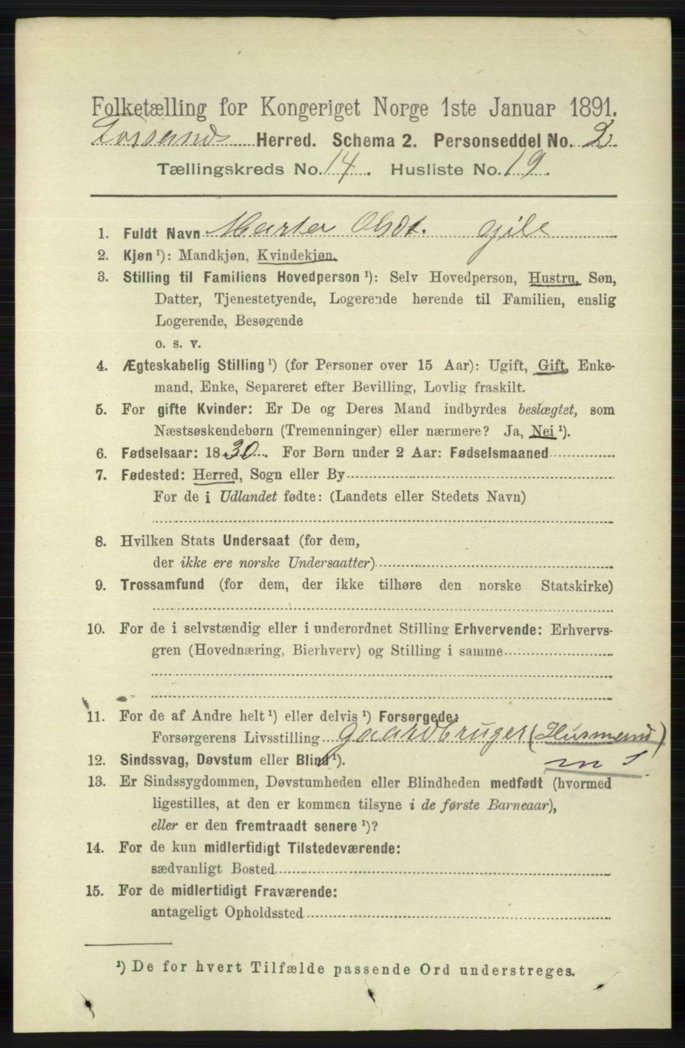 RA, 1891 census for 1129 Forsand, 1891, p. 2356