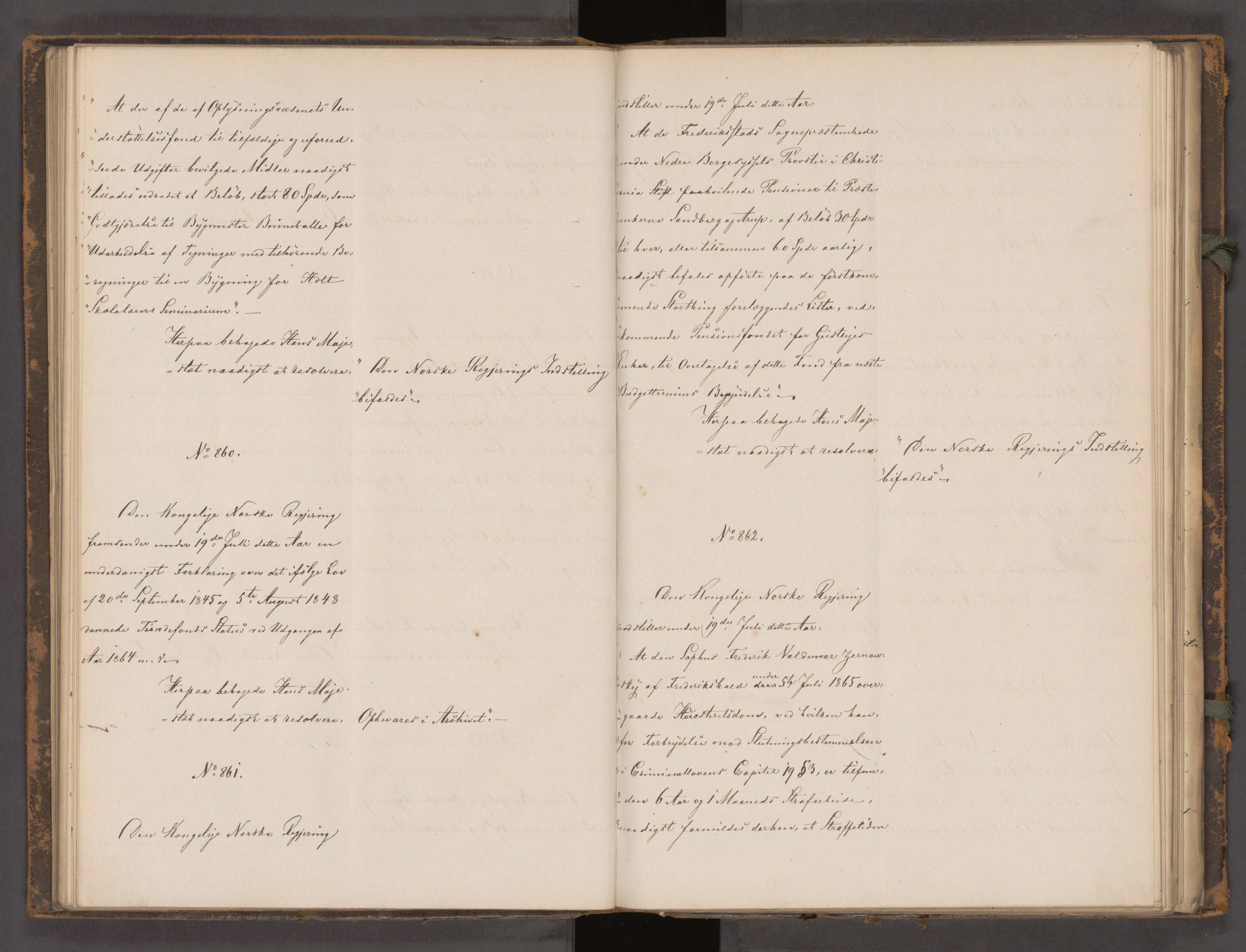 Statsrådssekretariatet, AV/RA-S-1001/A/Ab/L0104: Kgl. res. nr. 724-1001b, 2. halvår, 1865