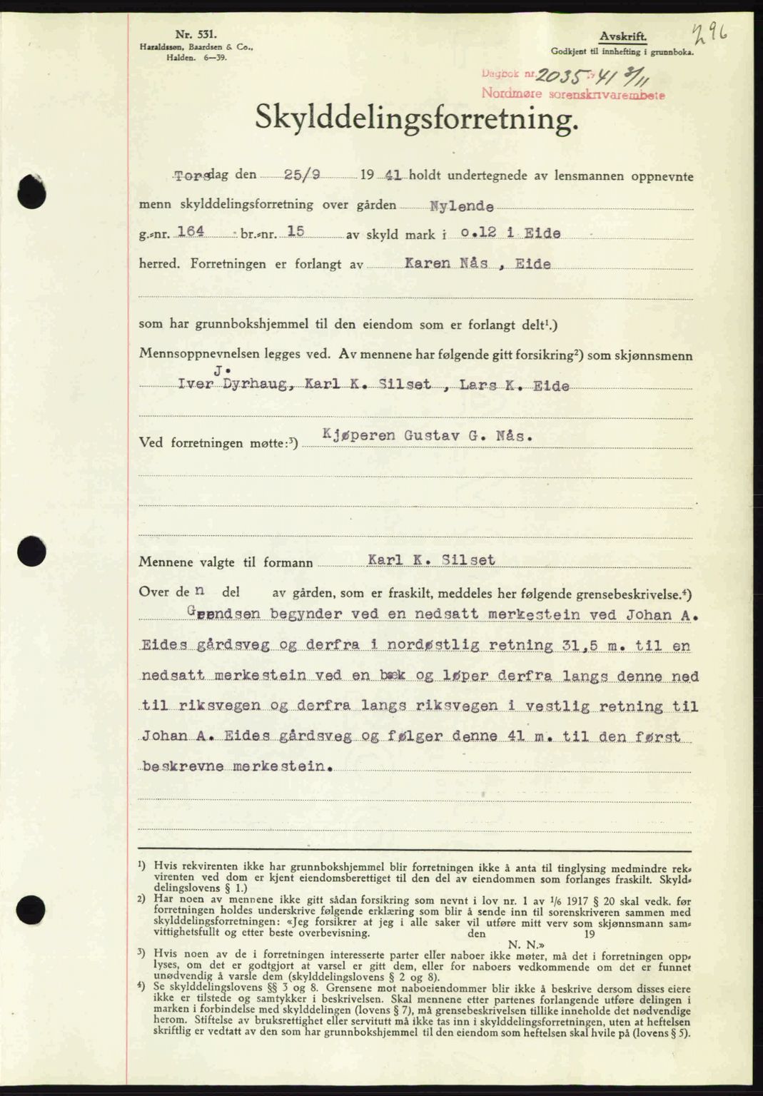 Nordmøre sorenskriveri, AV/SAT-A-4132/1/2/2Ca: Mortgage book no. A91, 1941-1942, Diary no: : 2035/1941