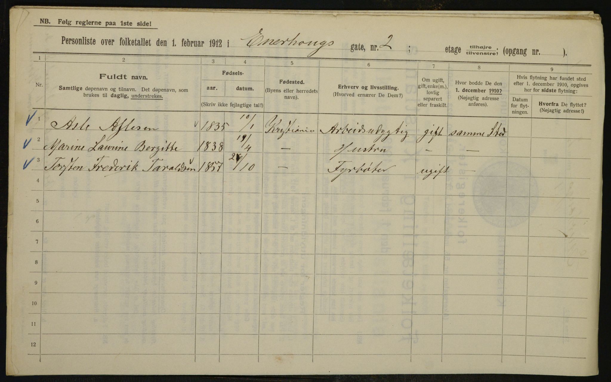 OBA, Municipal Census 1912 for Kristiania, 1912, p. 21455