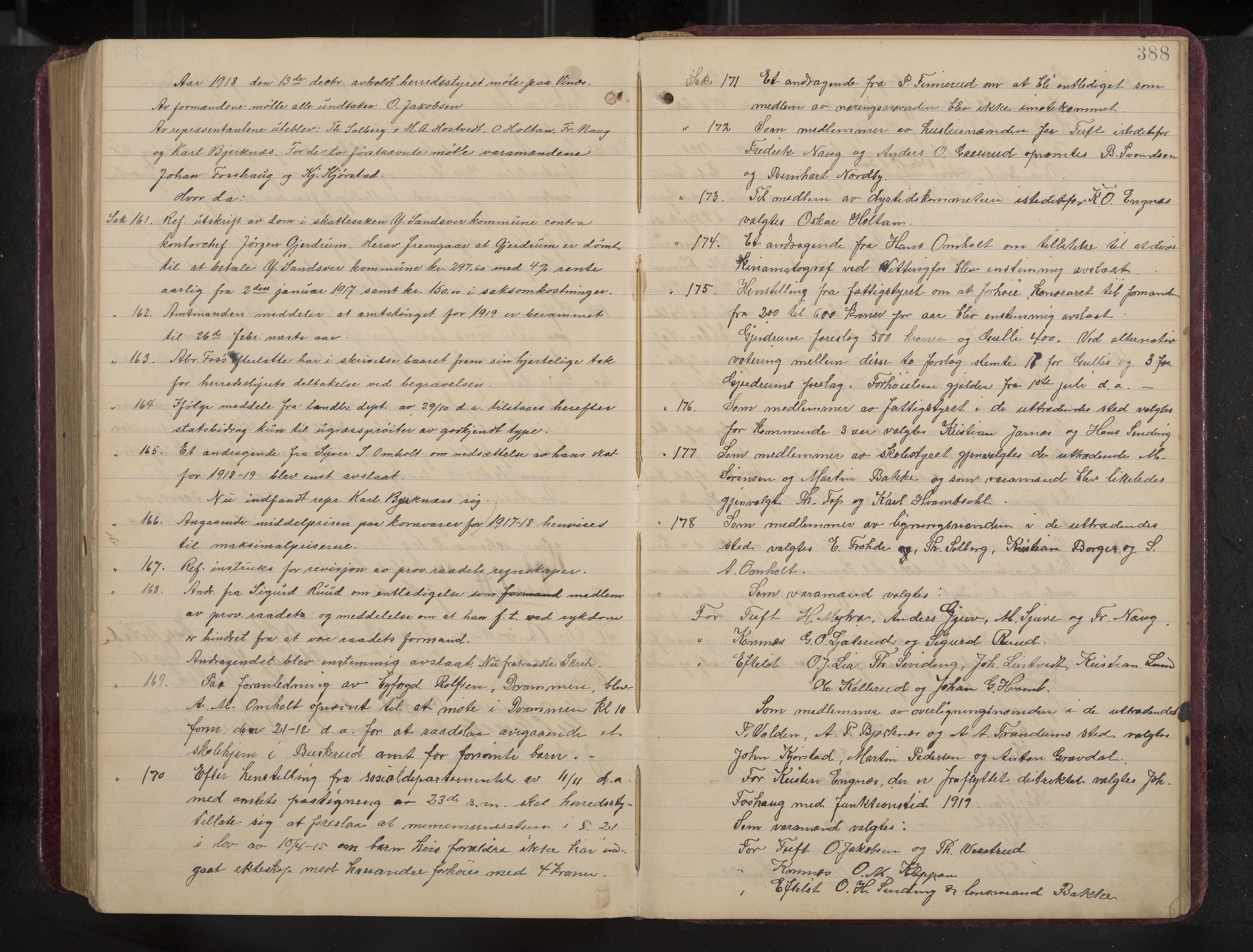 Ytre Sandsvær formannskap og sentraladministrasjon, IKAK/0629021/A/Aa/L0001: Møtebok med register, 1902-1919, p. 388