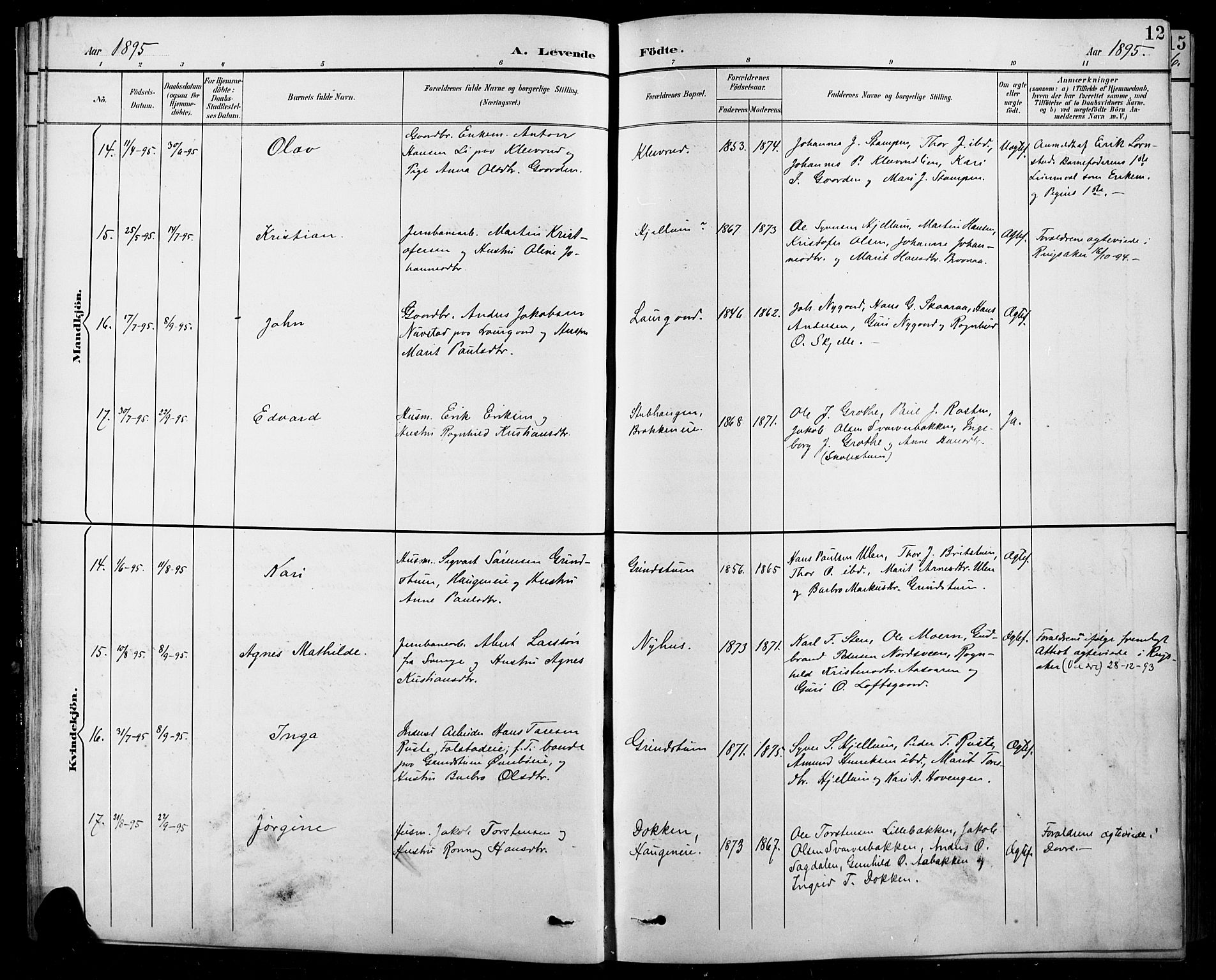 Sel prestekontor, SAH/PREST-074/H/Ha/Hab/L0001: Parish register (copy) no. 1, 1894-1923, p. 12