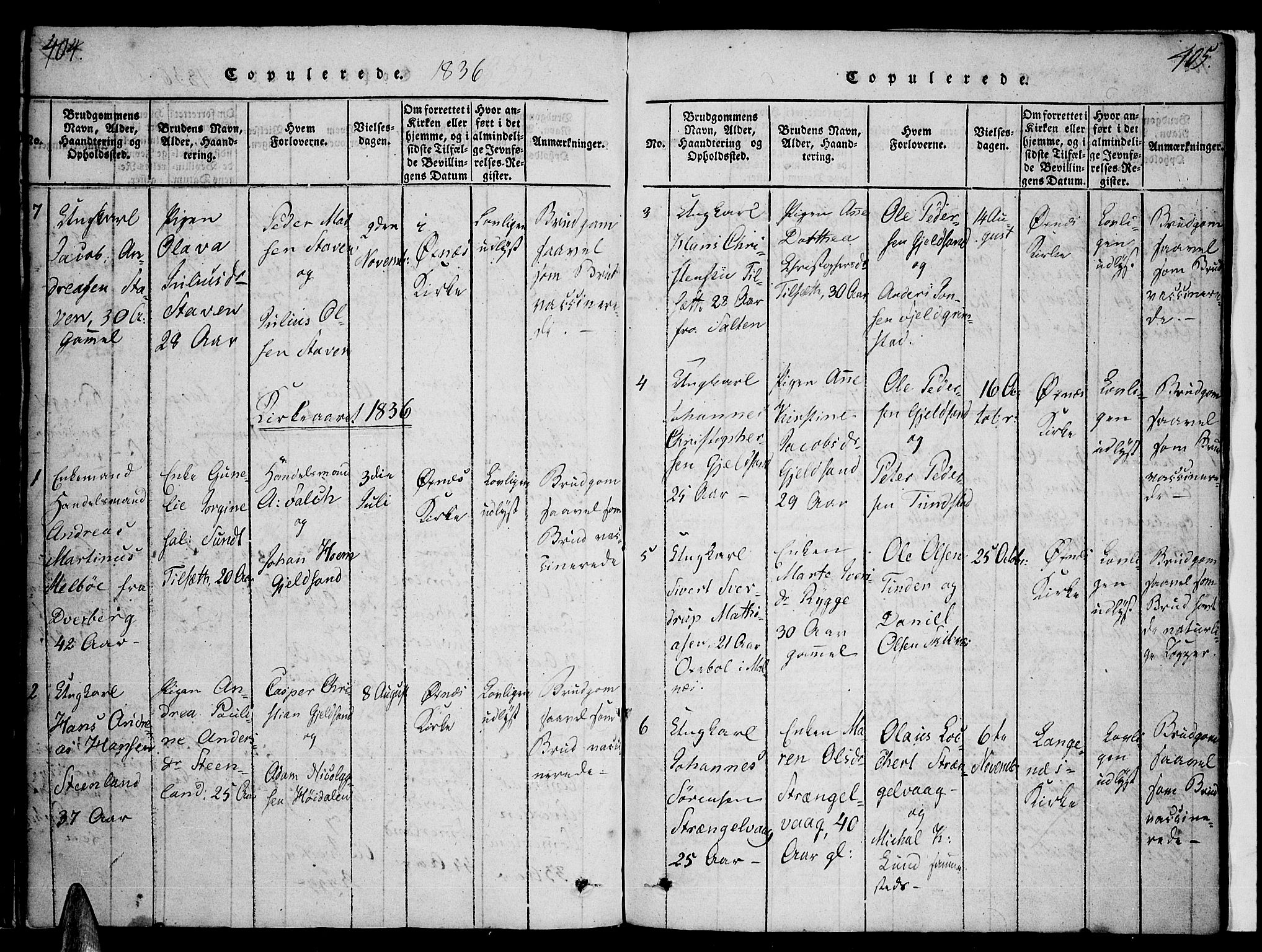 Ministerialprotokoller, klokkerbøker og fødselsregistre - Nordland, SAT/A-1459/893/L1331: Parish register (official) no. 893A04, 1820-1840, p. 404-405
