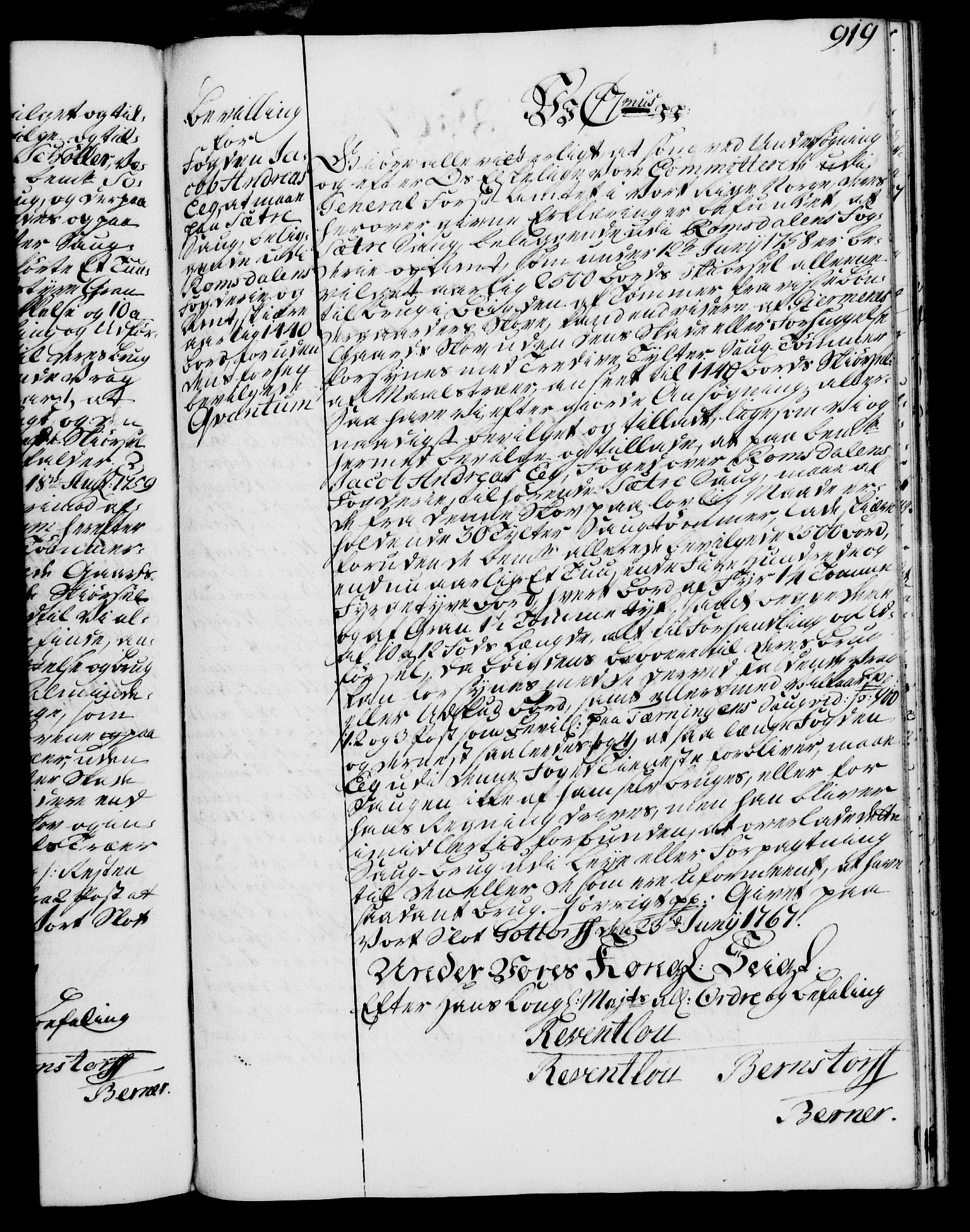 Rentekammeret, Kammerkanselliet, RA/EA-3111/G/Gg/Gga/L0007: Norsk ekspedisjonsprotokoll med register (merket RK 53.7), 1759-1768, p. 919