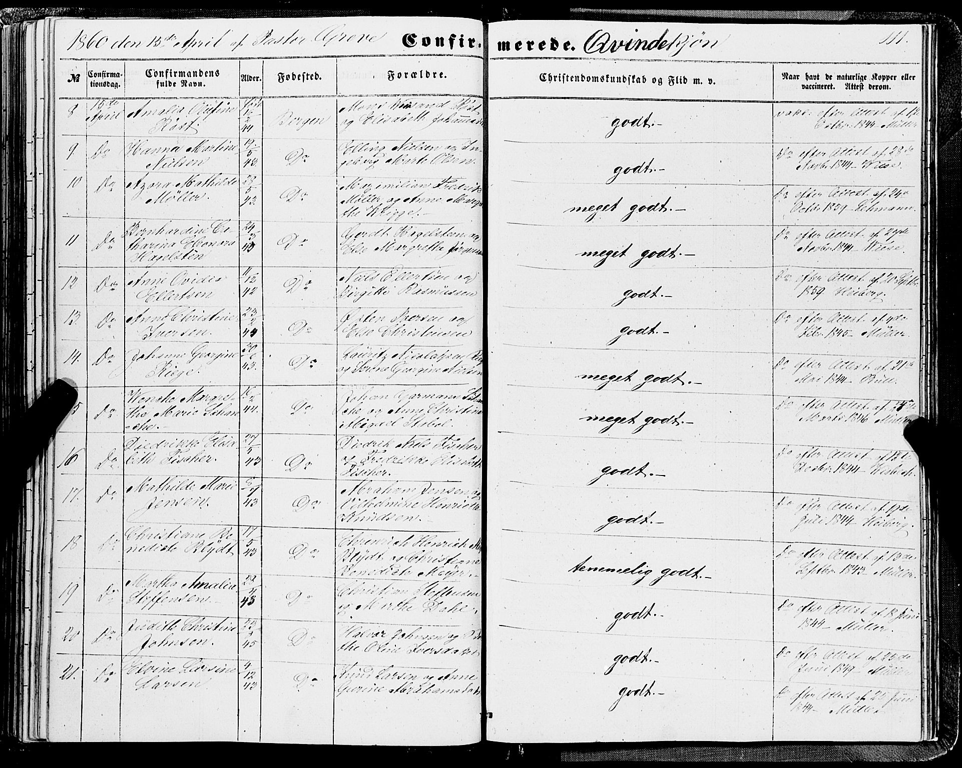 Domkirken sokneprestembete, AV/SAB-A-74801/H/Haa/L0028: Parish register (official) no. C 3, 1852-1864, p. 111