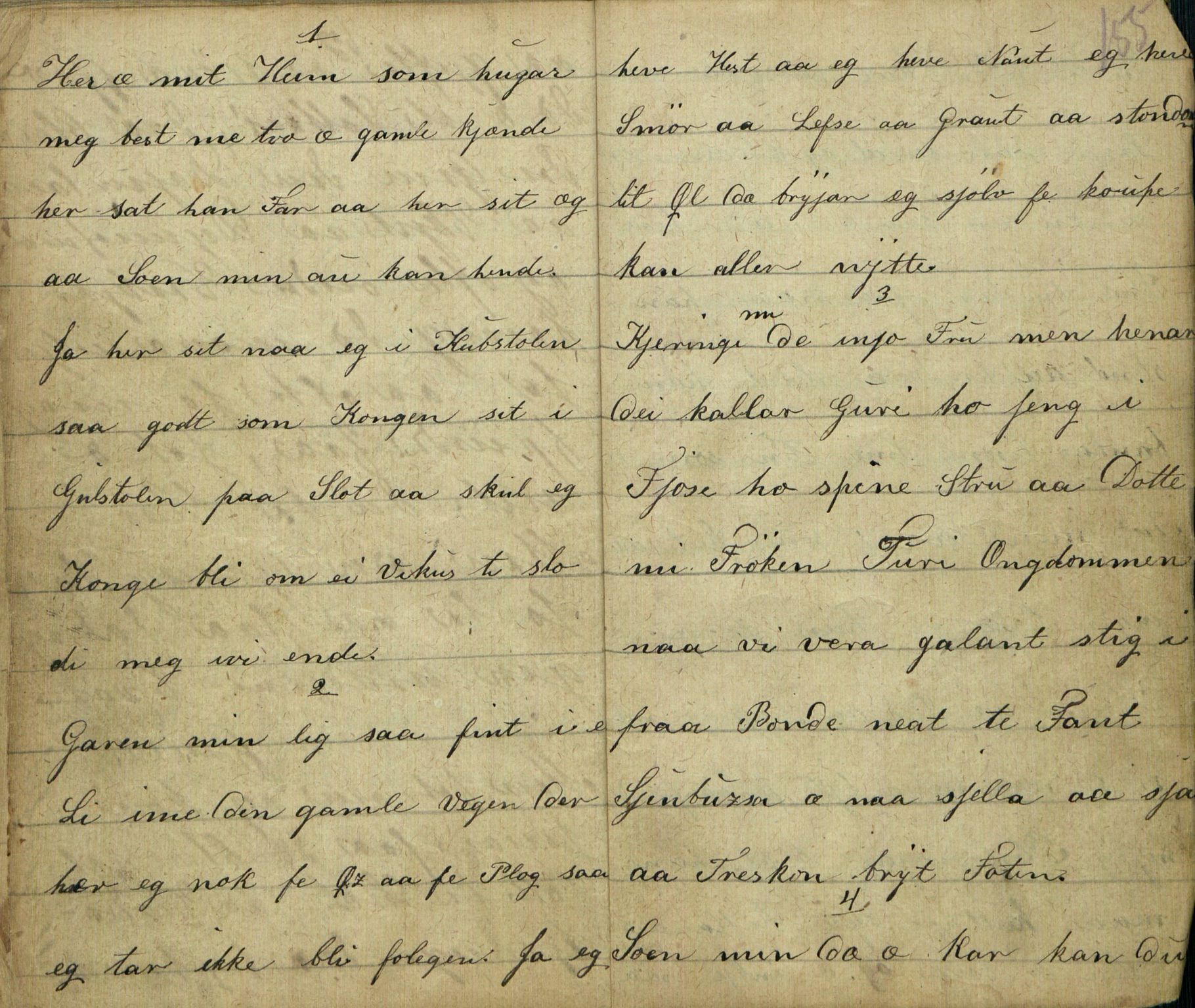 Rikard Berge, TEMU/TGM-A-1003/F/L0005/0018: 160-200 / 177 Handskriven visebok. Tilhører Aasheim af Sigjords Præstegjeld, 1870. Vise, 1870, p. 154-155