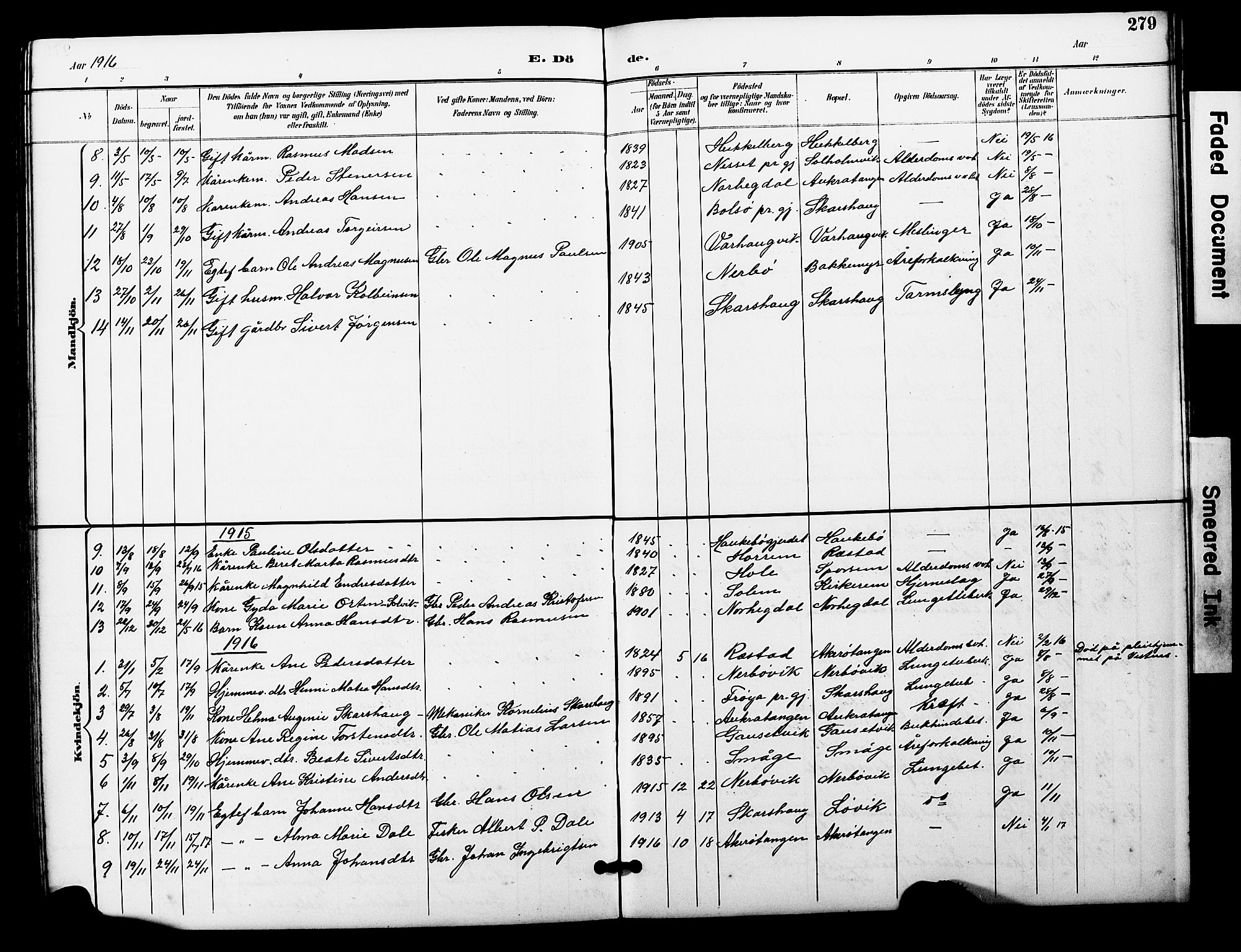 Ministerialprotokoller, klokkerbøker og fødselsregistre - Møre og Romsdal, SAT/A-1454/560/L0725: Parish register (copy) no. 560C02, 1895-1930, p. 279