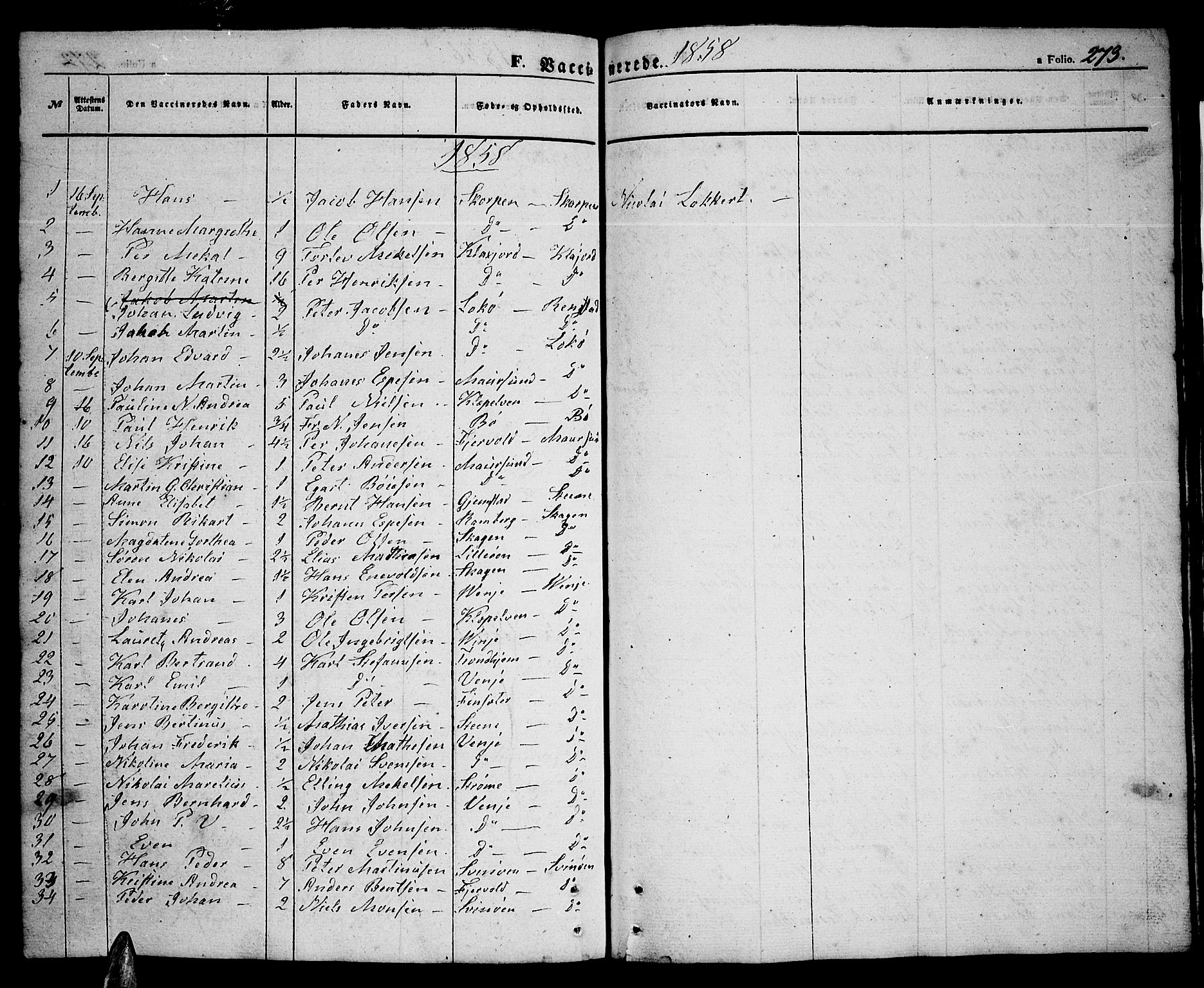 Ministerialprotokoller, klokkerbøker og fødselsregistre - Nordland, AV/SAT-A-1459/891/L1313: Parish register (copy) no. 891C02, 1856-1870, p. 273