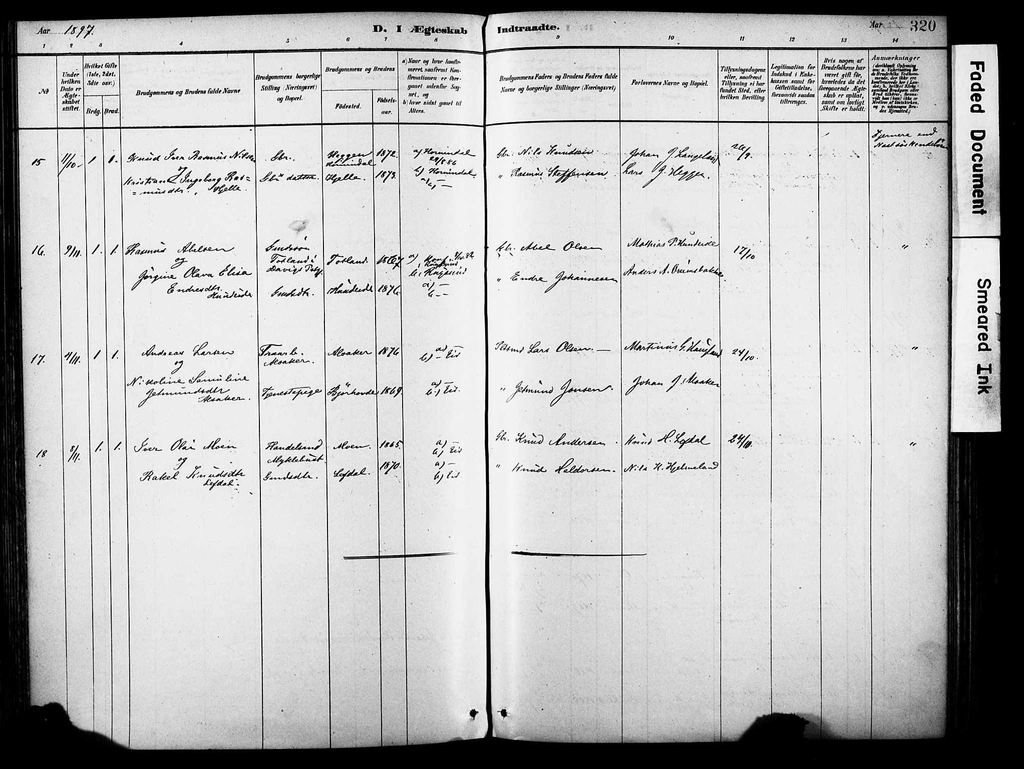 Eid sokneprestembete, AV/SAB-A-82301/H/Haa/Haab/L0001: Parish register (official) no. B 1, 1879-1906, p. 320