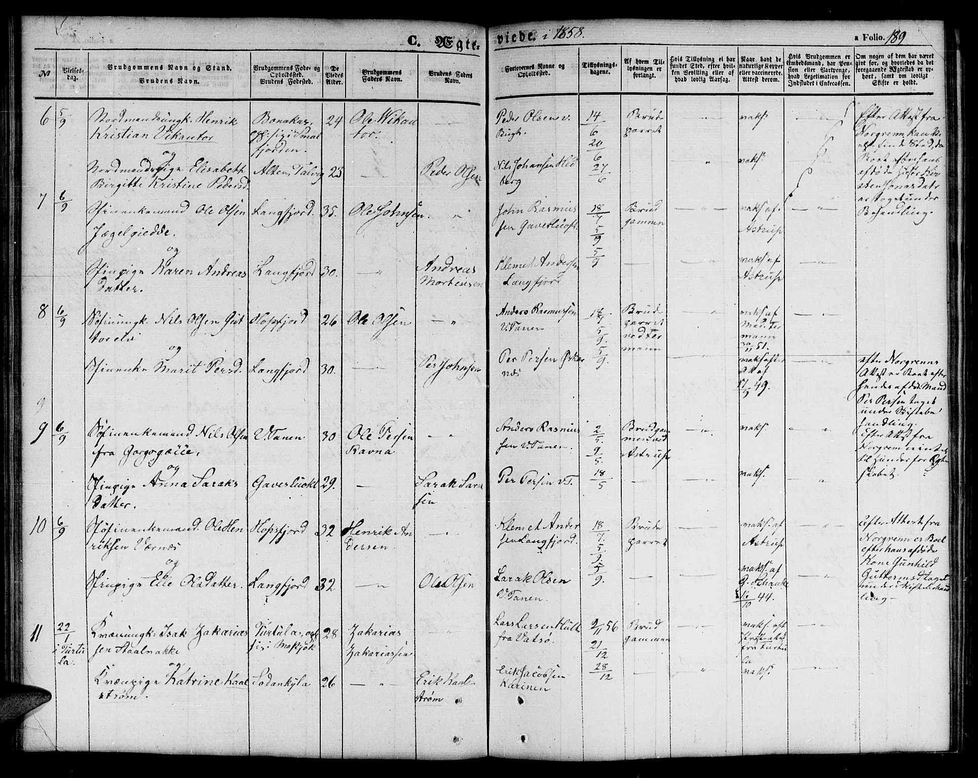 Tana sokneprestkontor, AV/SATØ-S-1334/H/Hb/L0001klokker: Parish register (copy) no. 1 /1, 1853-1867, p. 189