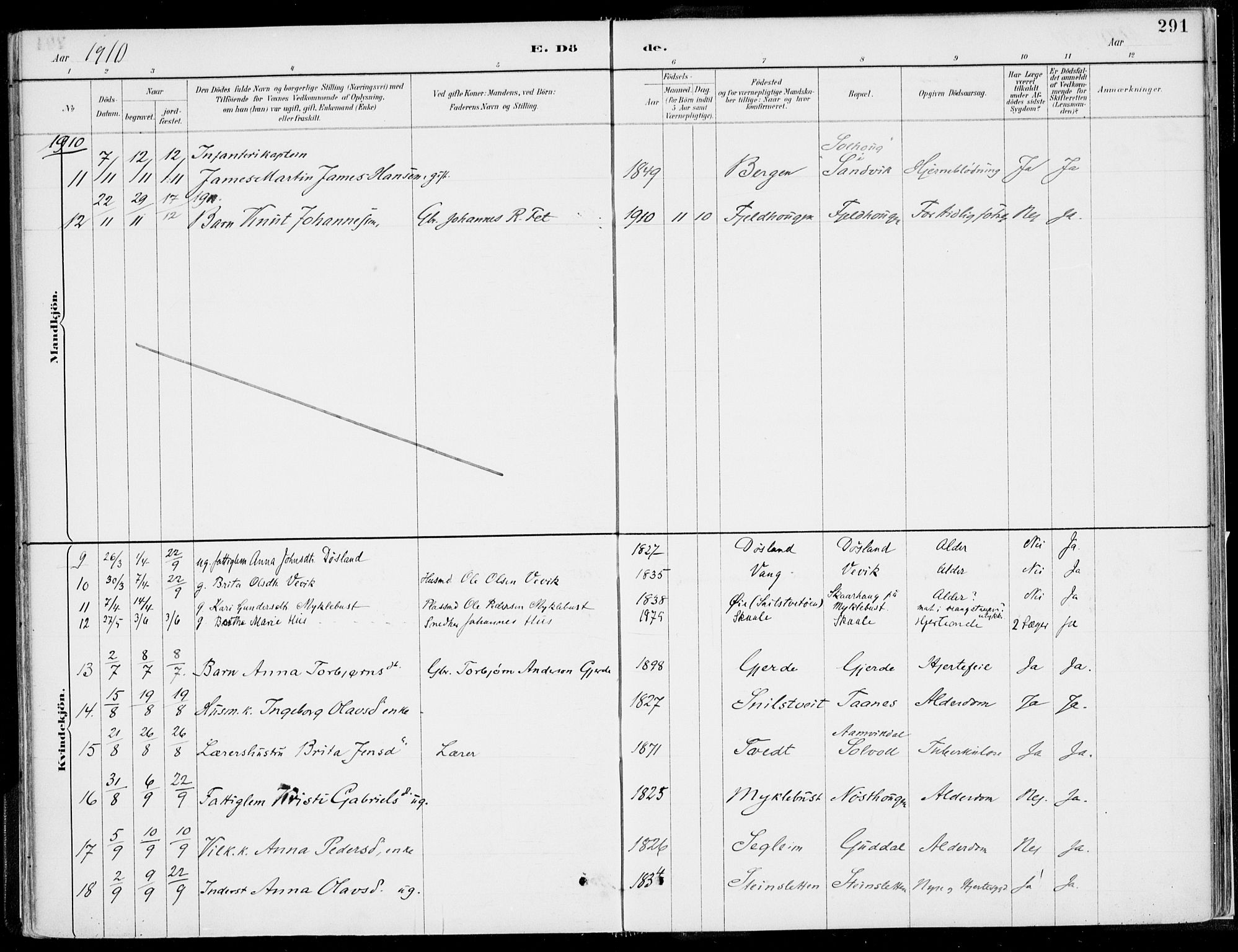 Kvinnherad sokneprestembete, SAB/A-76401/H/Haa: Parish register (official) no. B  1, 1887-1921, p. 291