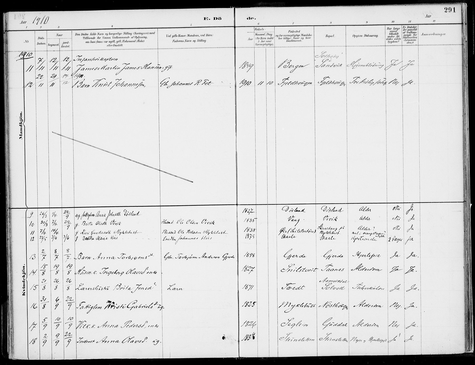 Kvinnherad sokneprestembete, AV/SAB-A-76401/H/Haa: Parish register (official) no. B  1, 1887-1921, p. 291