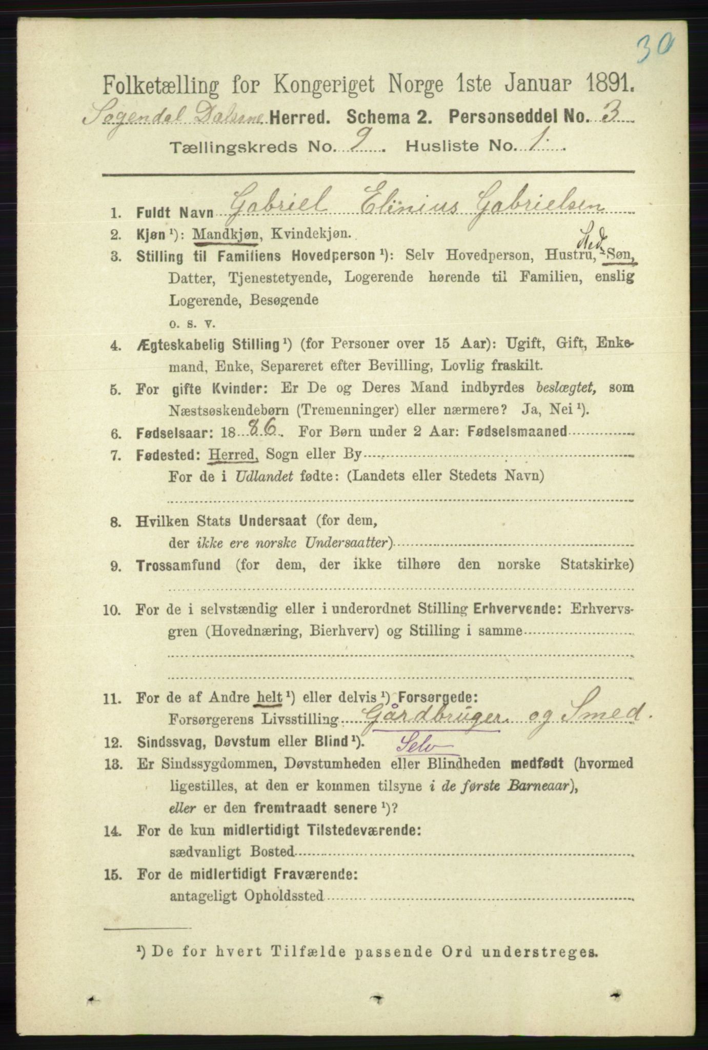 RA, 1891 census for 1111 Sokndal, 1891, p. 3156