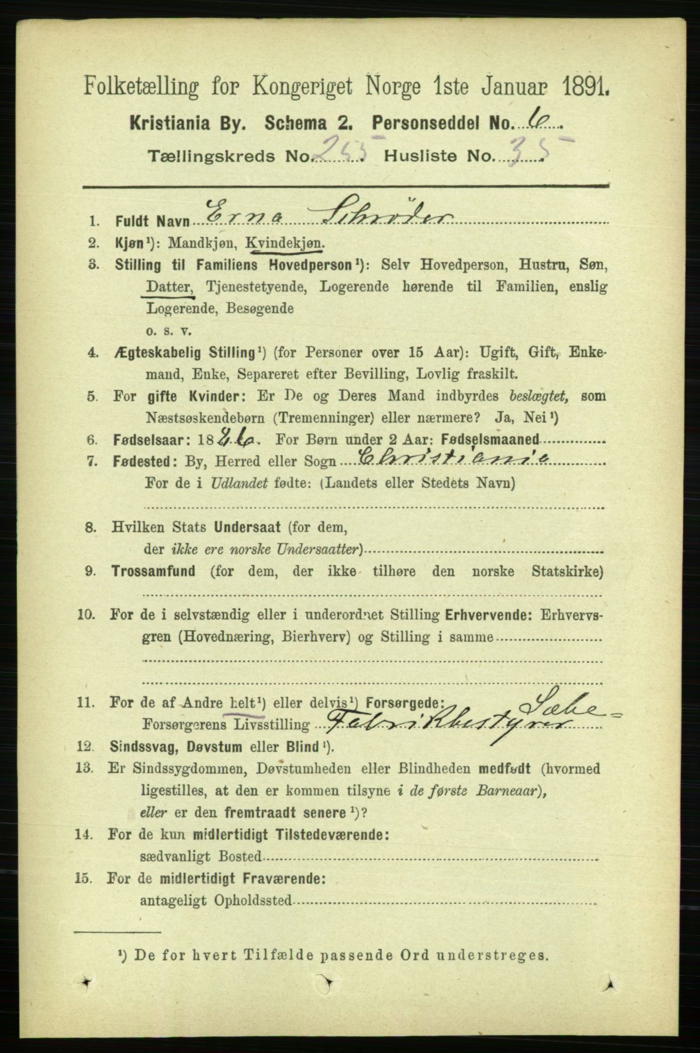 RA, 1891 census for 0301 Kristiania, 1891, p. 155423