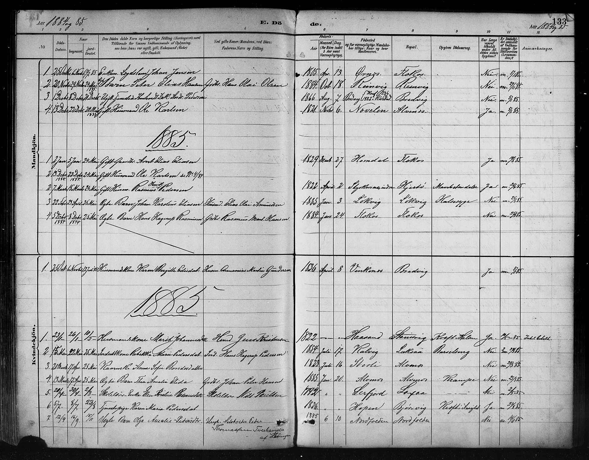 Ministerialprotokoller, klokkerbøker og fødselsregistre - Nordland, AV/SAT-A-1459/858/L0831: Parish register (official) no. 858A01, 1884-1902, p. 133