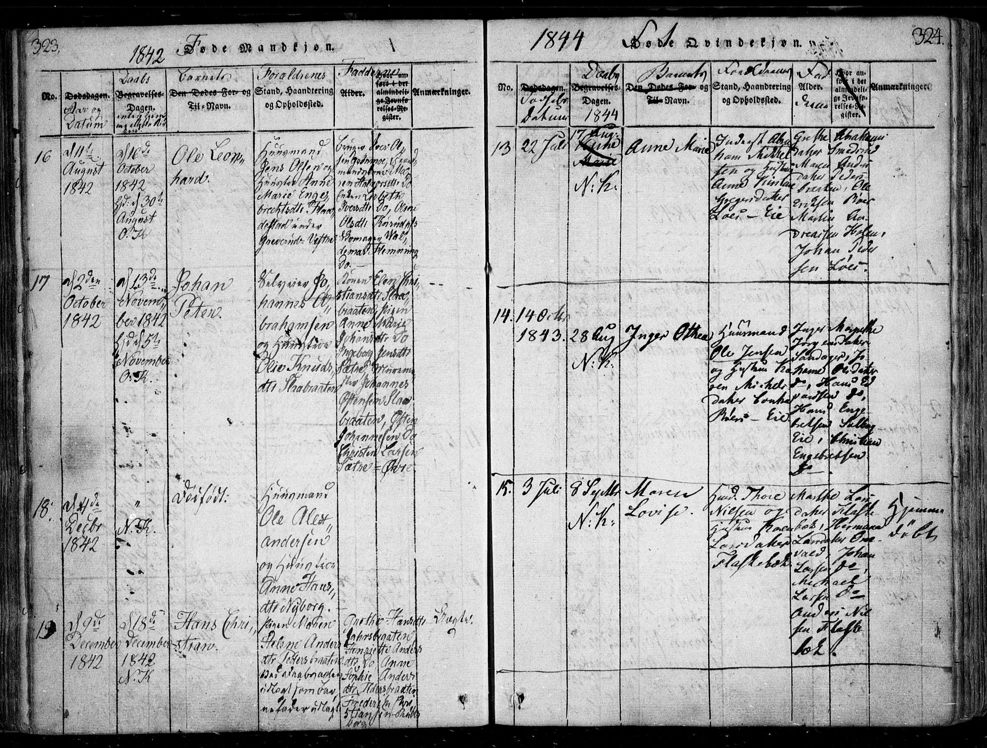 Nesodden prestekontor Kirkebøker, SAO/A-10013/F/Fa/L0006: Parish register (official) no. I 6, 1814-1847, p. 323-324