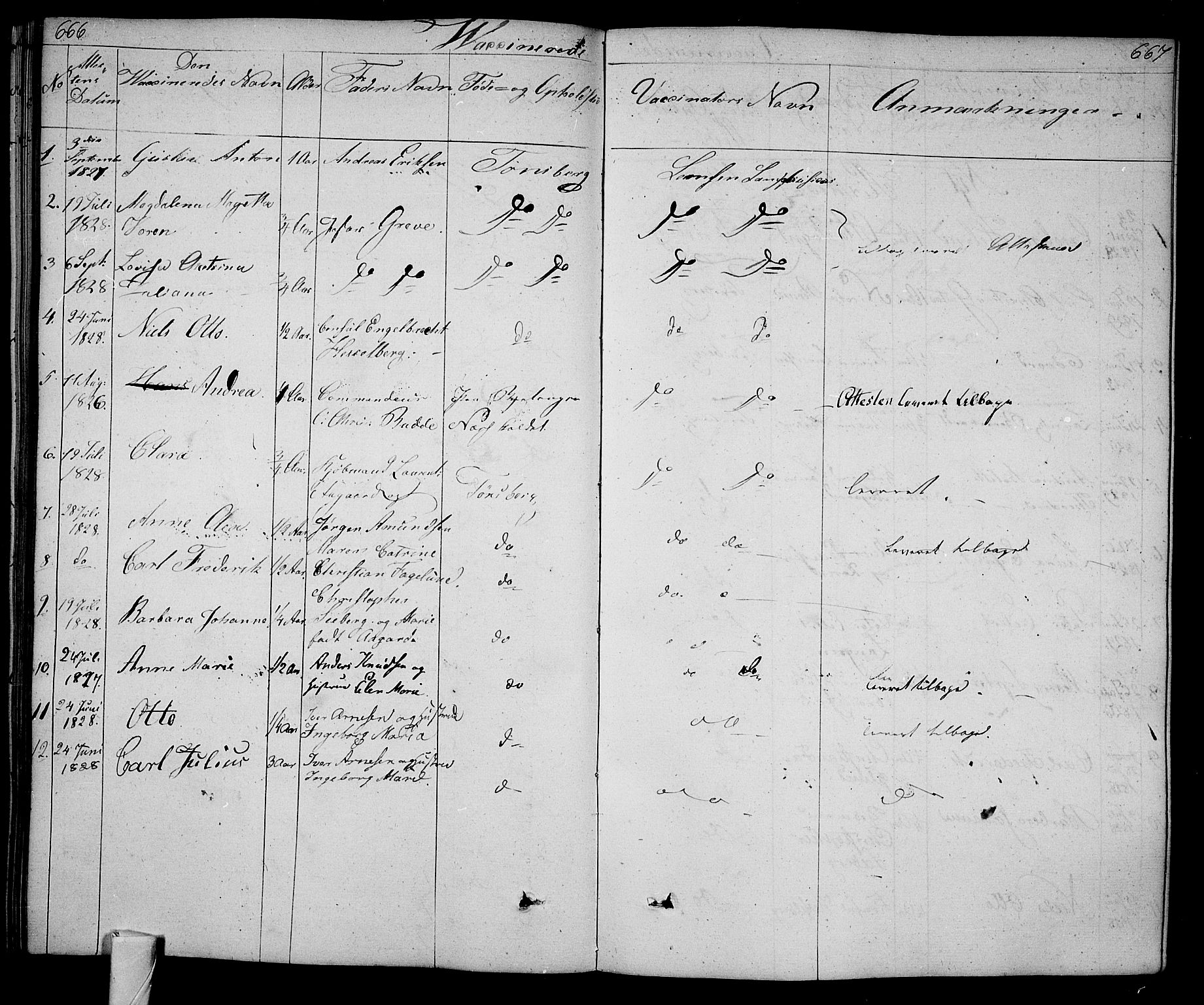 Tønsberg kirkebøker, AV/SAKO-A-330/F/Fa/L0005: Parish register (official) no. I 5, 1827-1836, p. 666-667