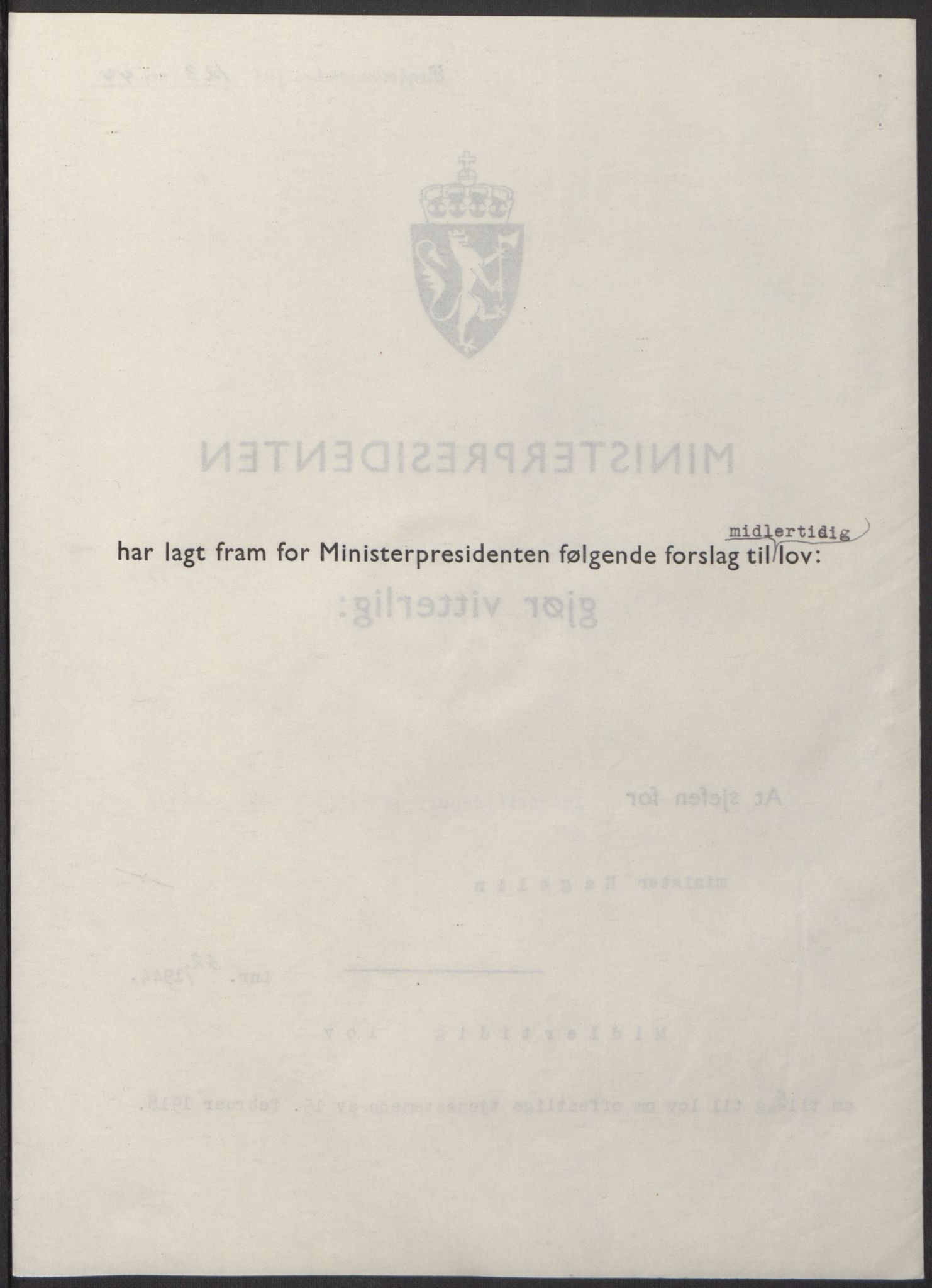 NS-administrasjonen 1940-1945 (Statsrådsekretariatet, de kommisariske statsråder mm), RA/S-4279/D/Db/L0100: Lover, 1944, p. 244