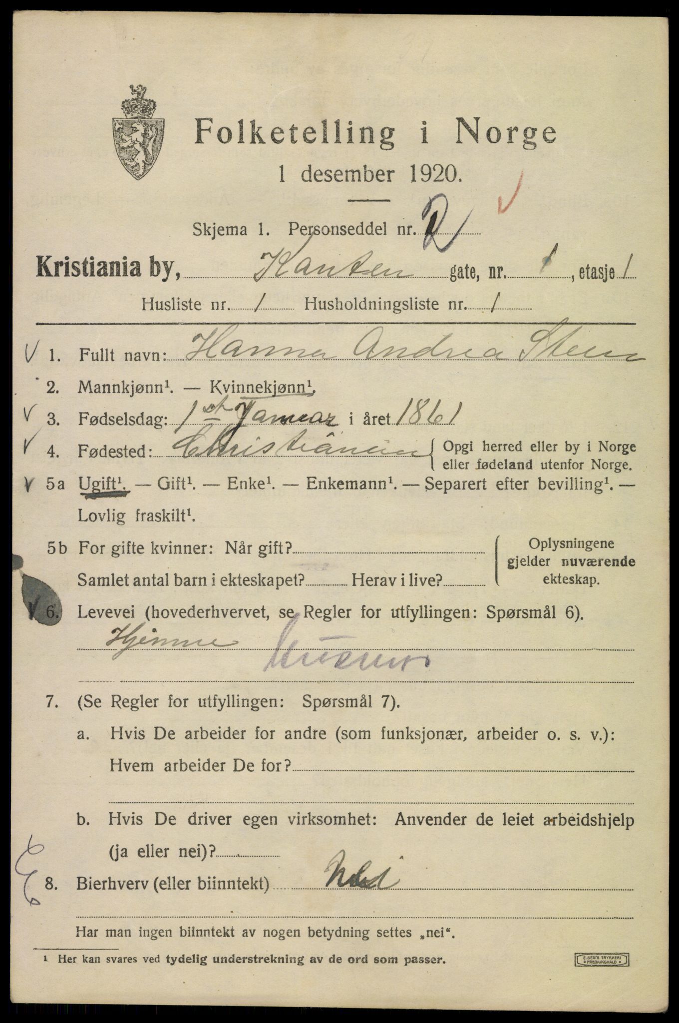 SAO, 1920 census for Kristiania, 1920, p. 327127